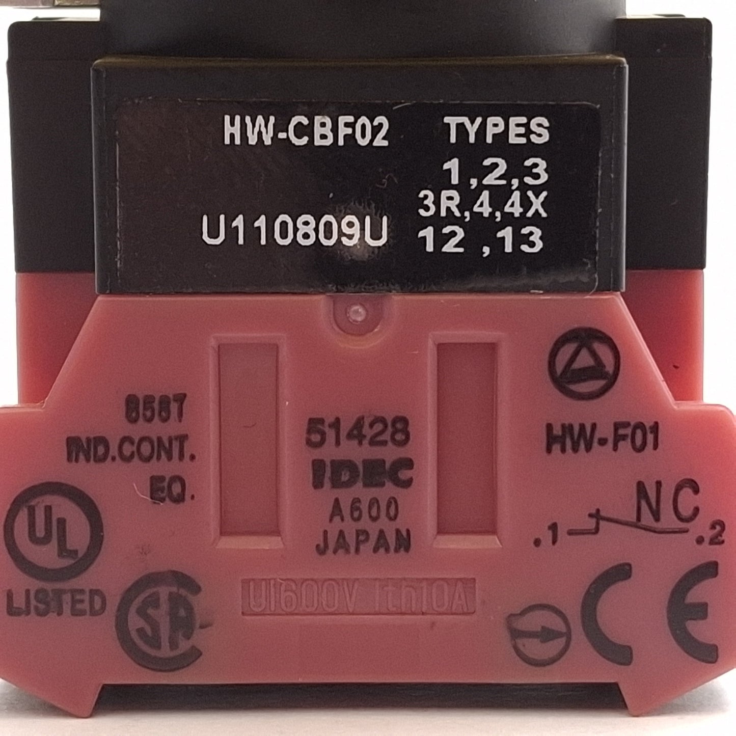 Used Idec HW1B-V4P02R E-Stop Pushbutton, Pushlock Turn Reset, 2NC, ø40mm, 10A 600V