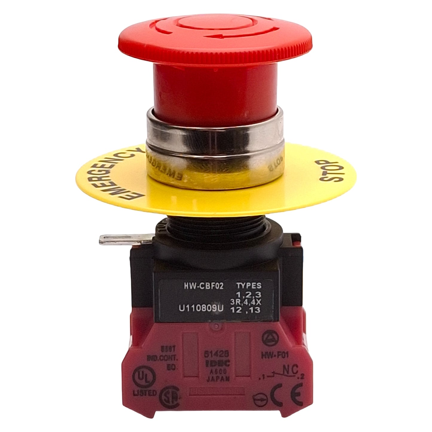 Used Idec HW1B-V4P02R E-Stop Pushbutton, Pushlock Turn Reset, 2NC, ø40mm, 10A 600V