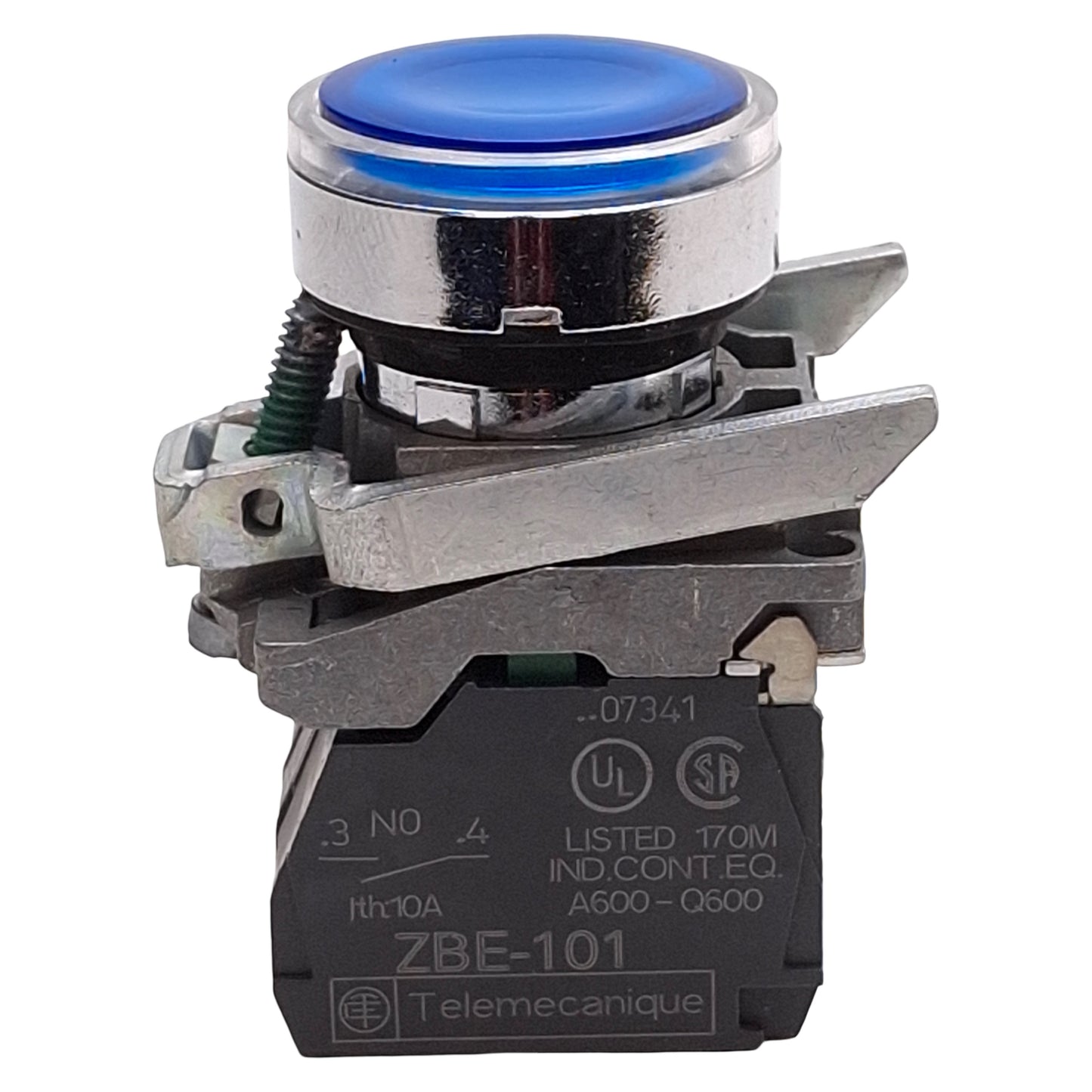 Used Schneider Electric XB4BW36B5 Illuminated Blue Pushbutton, 1NO+1NC, 24VAC/DC LED