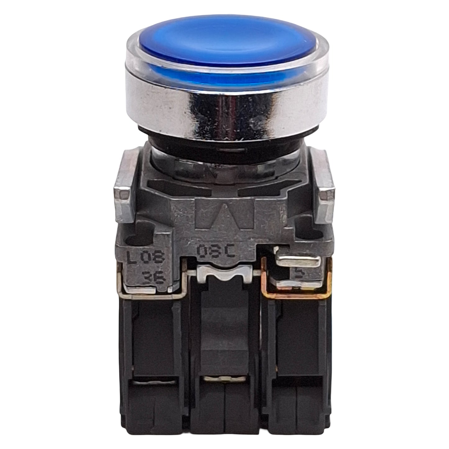 Used Schneider Electric XB4BW36B5 Illuminated Blue Pushbutton, 1NO+1NC, 24VAC/DC LED