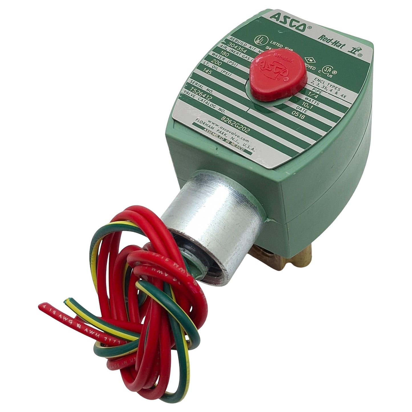 Used ASCO 8262G202 Red-Hat Solenoid Valve, 2-Way, 1/4in NPT, 200psi, 110/120VAC Coil