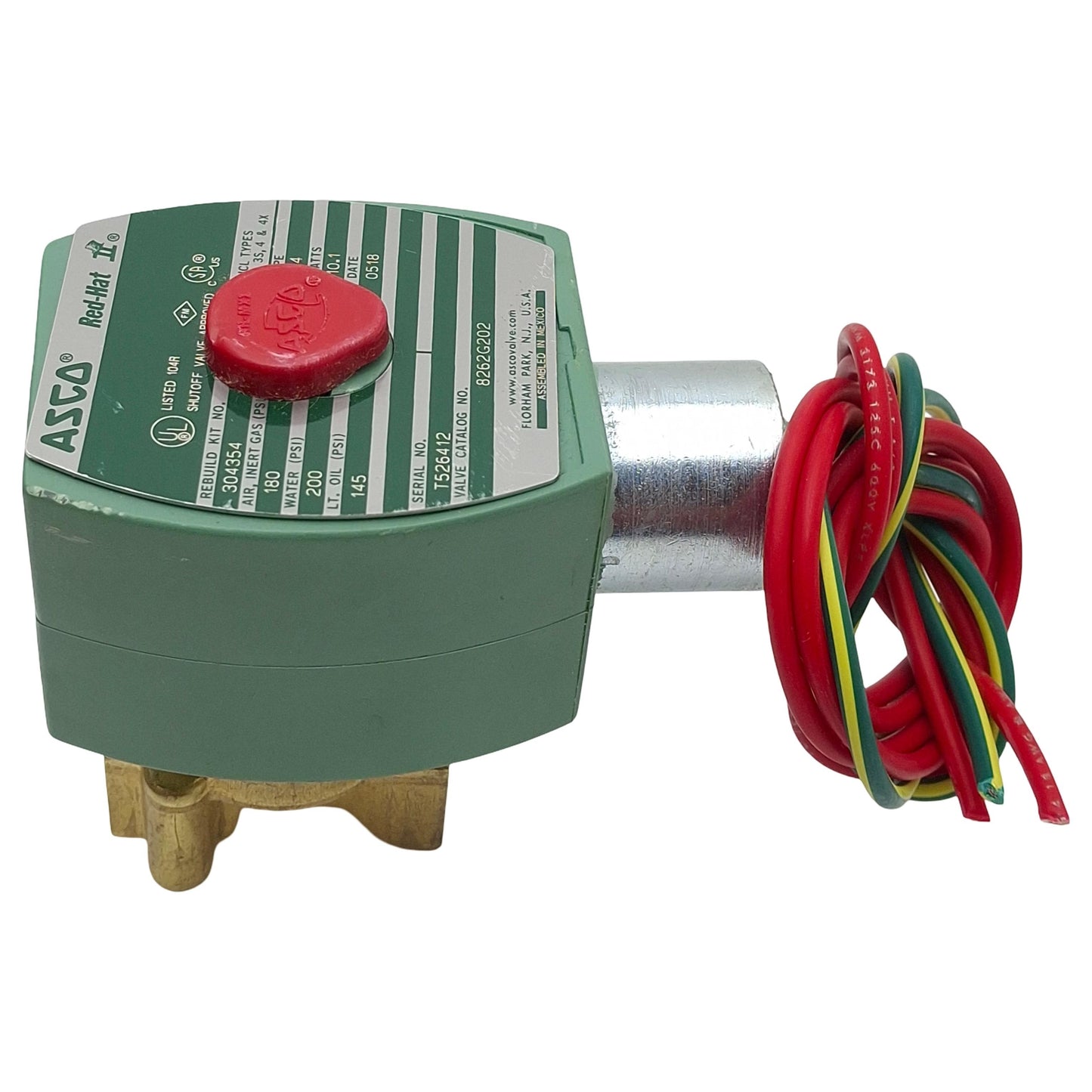 Used ASCO 8262G202 Red-Hat Solenoid Valve, 2-Way, 1/4in NPT, 200psi, 110/120VAC Coil