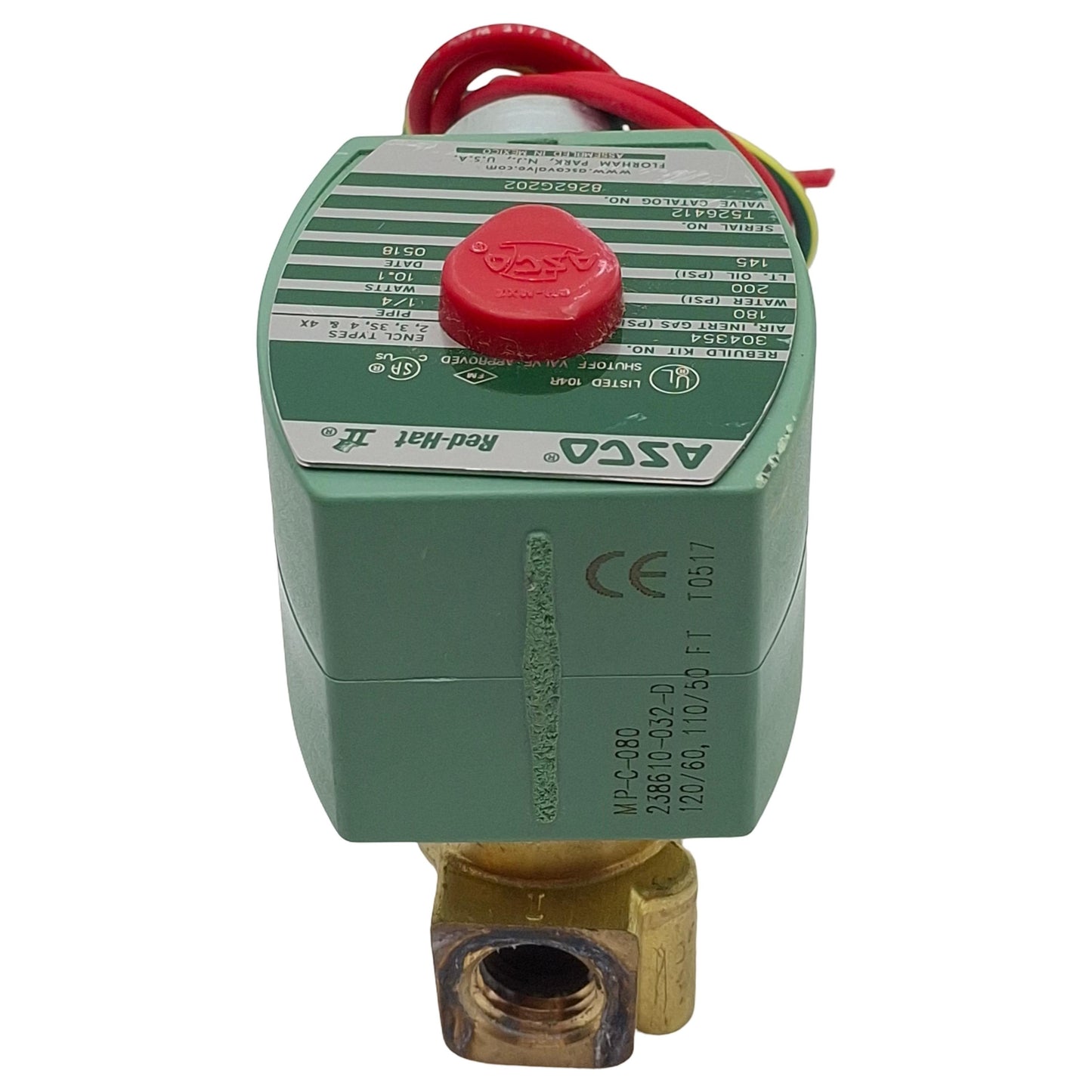 Used ASCO 8262G202 Red-Hat Solenoid Valve, 2-Way, 1/4in NPT, 200psi, 110/120VAC Coil