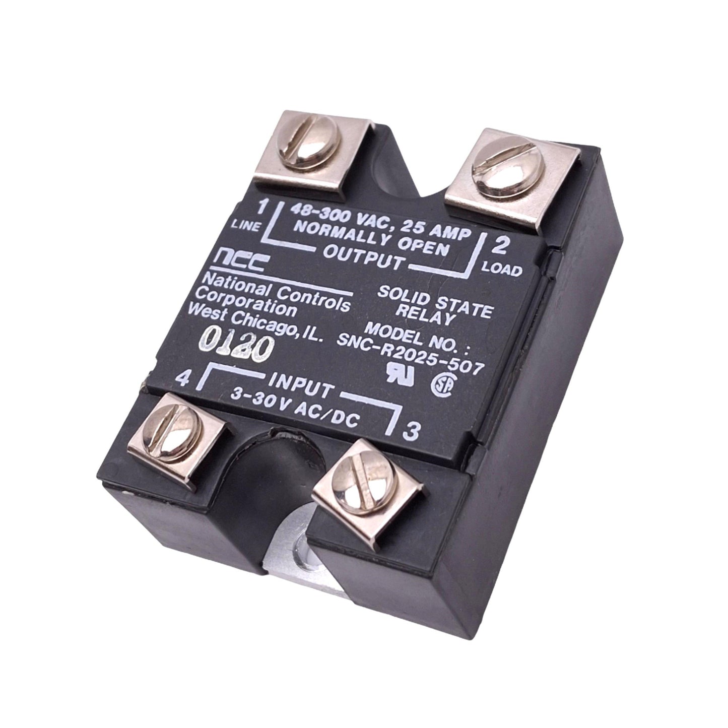 Used NCC SNC-R2025-507 Solid State Relay, SPST-NO, 3-30VAC/DC Input, 25A Max