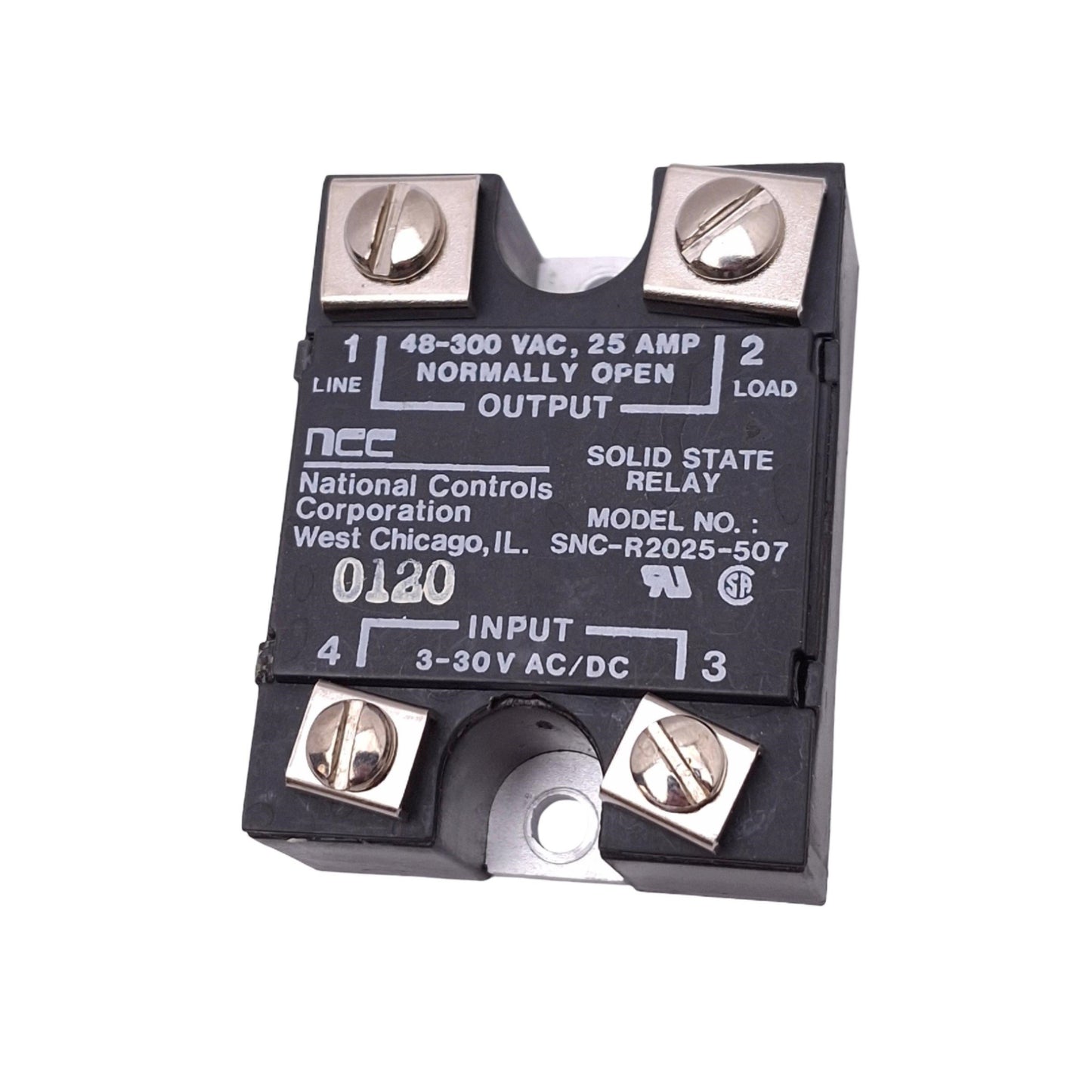 Used NCC SNC-R2025-507 Solid State Relay, SPST-NO, 3-30VAC/DC Input, 25A Max