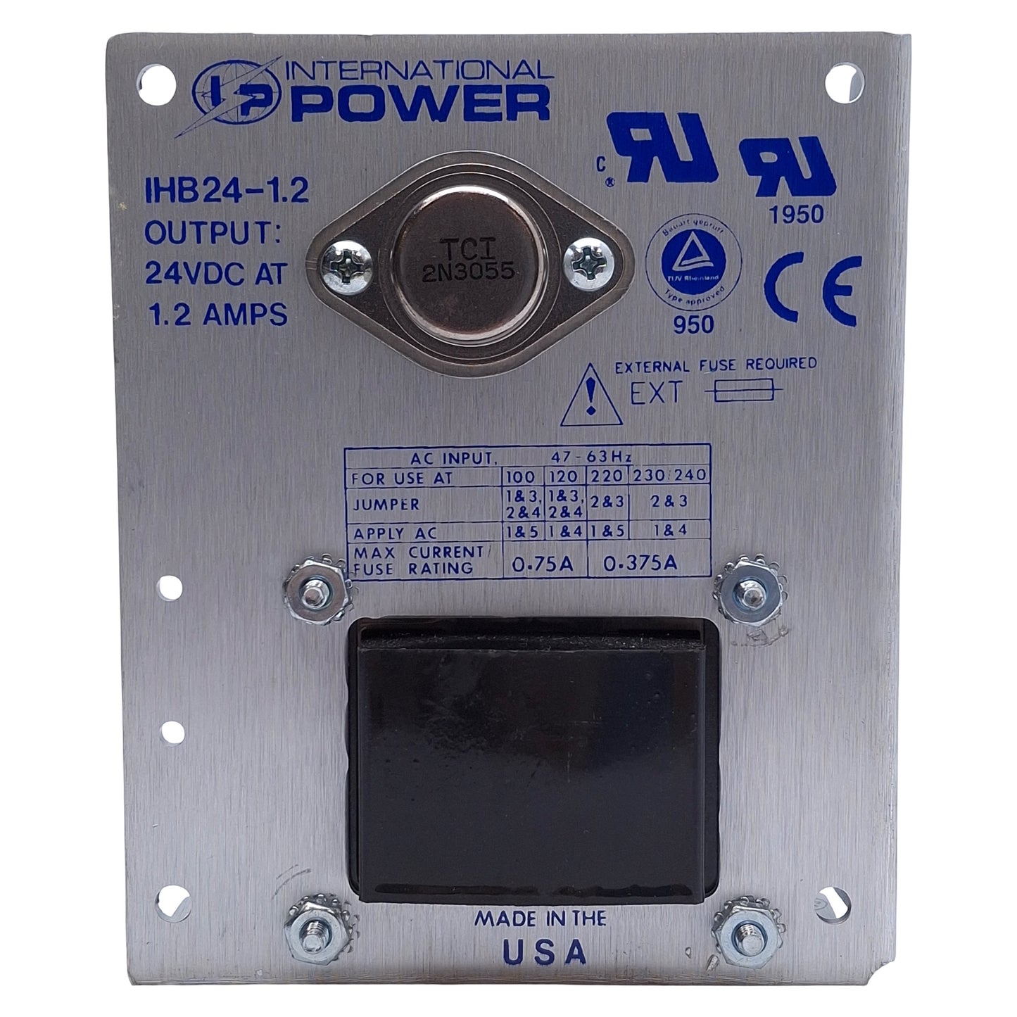 Used International Power IHB24-1.2 Power Supply 100-240VAC In, 24VDC @ 1.2A Out