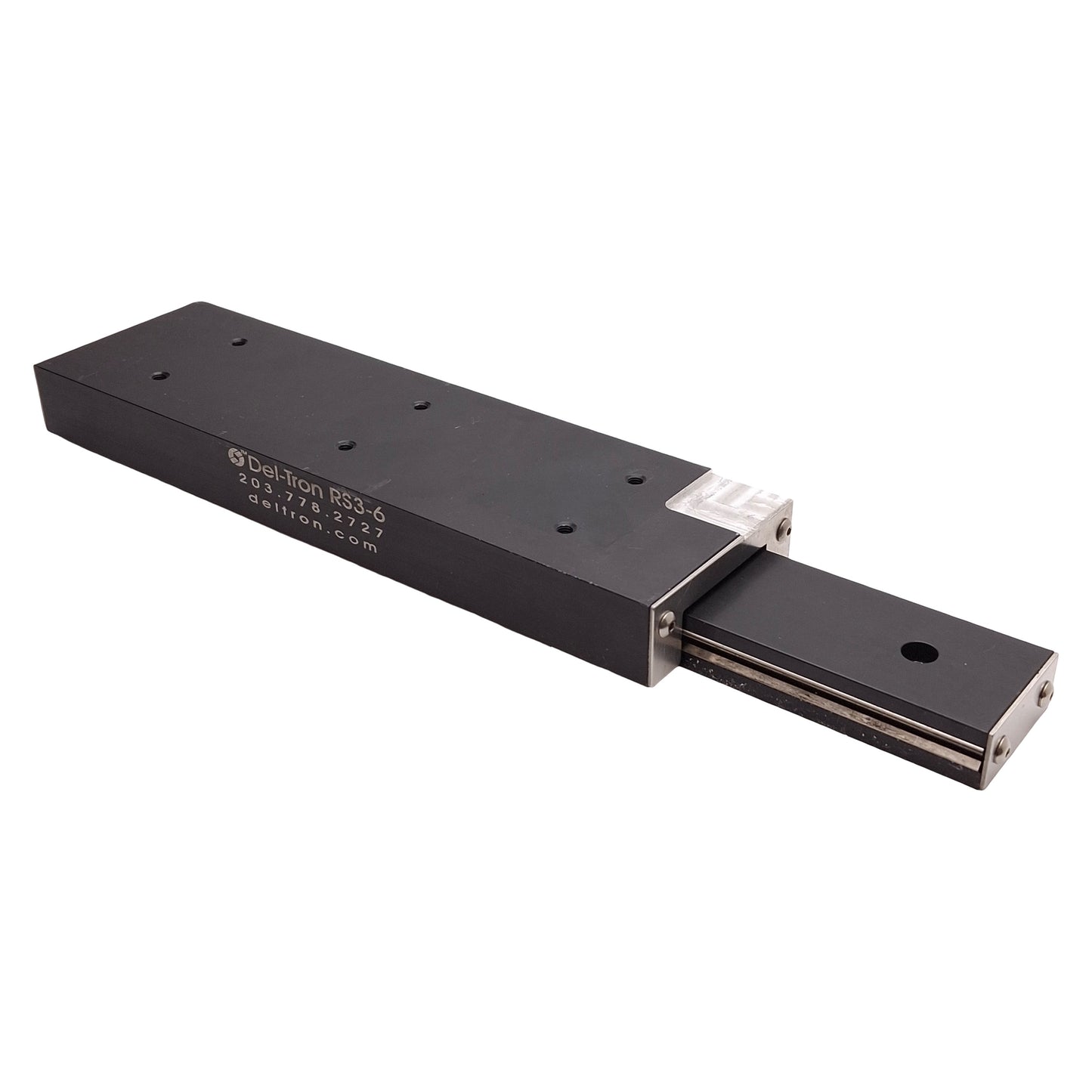 Used Del-Tron RS3-6 Crossed Roller Slide, 6in Travel, 2.62in x 9in *Milled Corner*