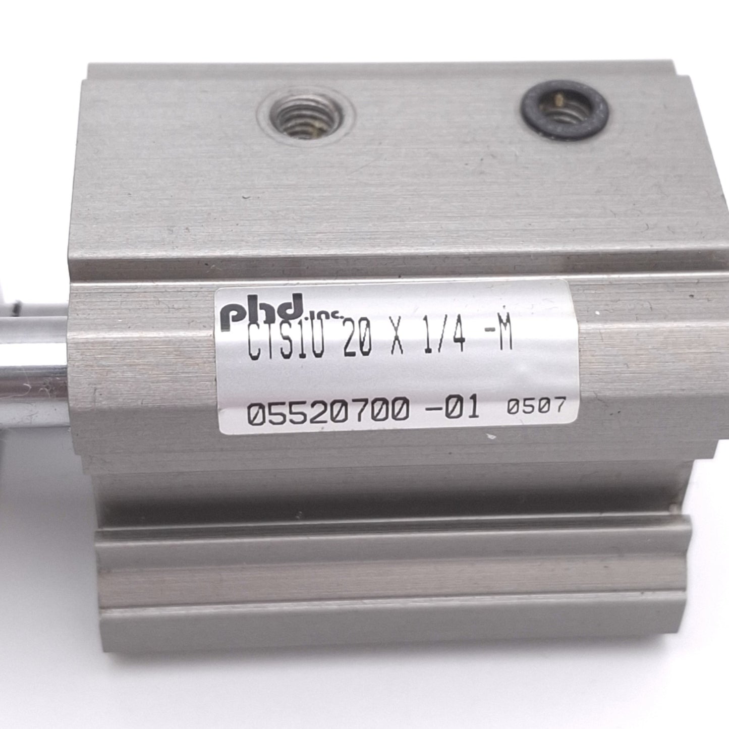 Used PHD CTS1U20X1/4-M Pneumatic Cylinder, 20mm Bore, 1/4in Stroke, 150psi, M5 Port