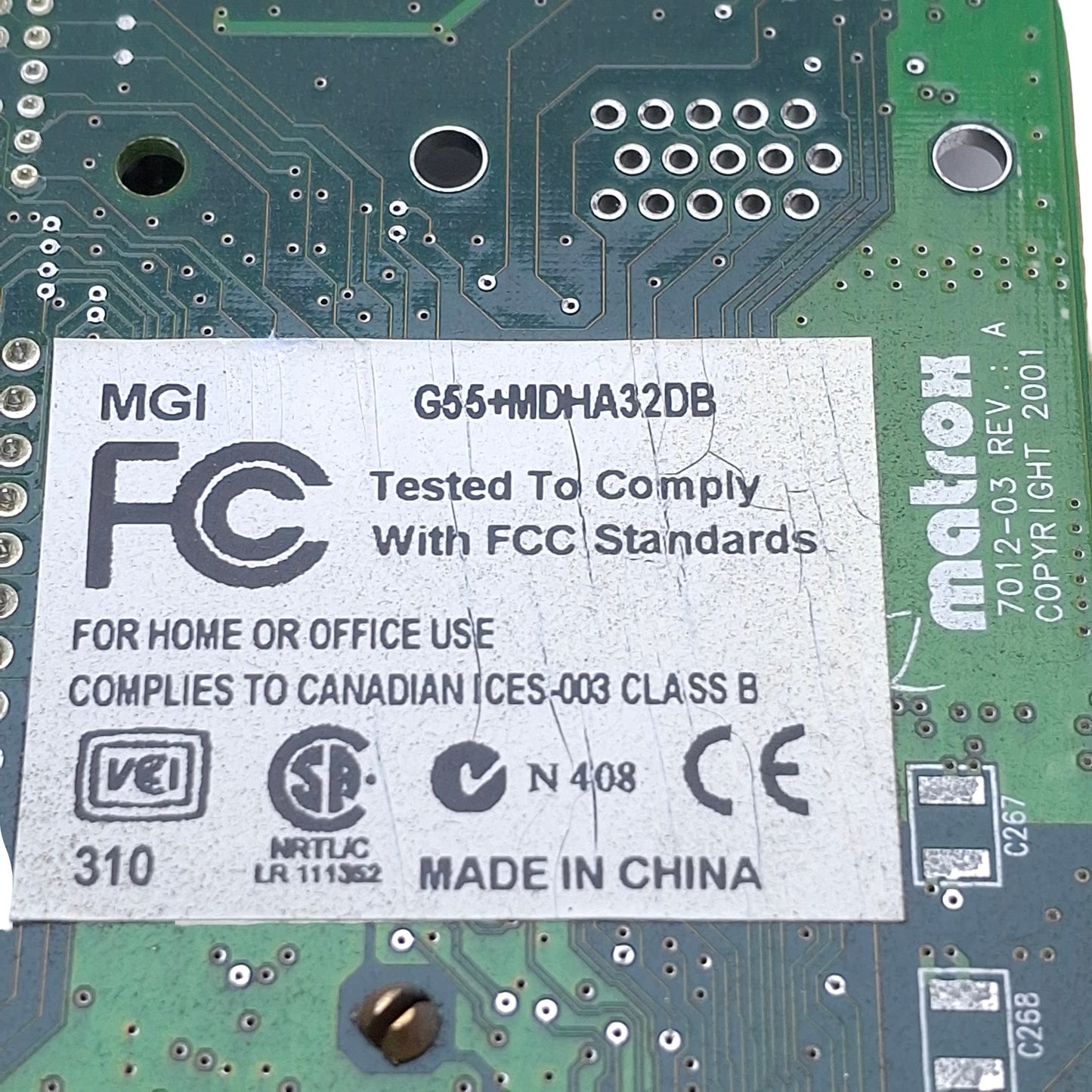 Used Matrox G55+MDHA32DB Video Card 32MB DDR Memory, 2048x1536/1600x1200, ATX