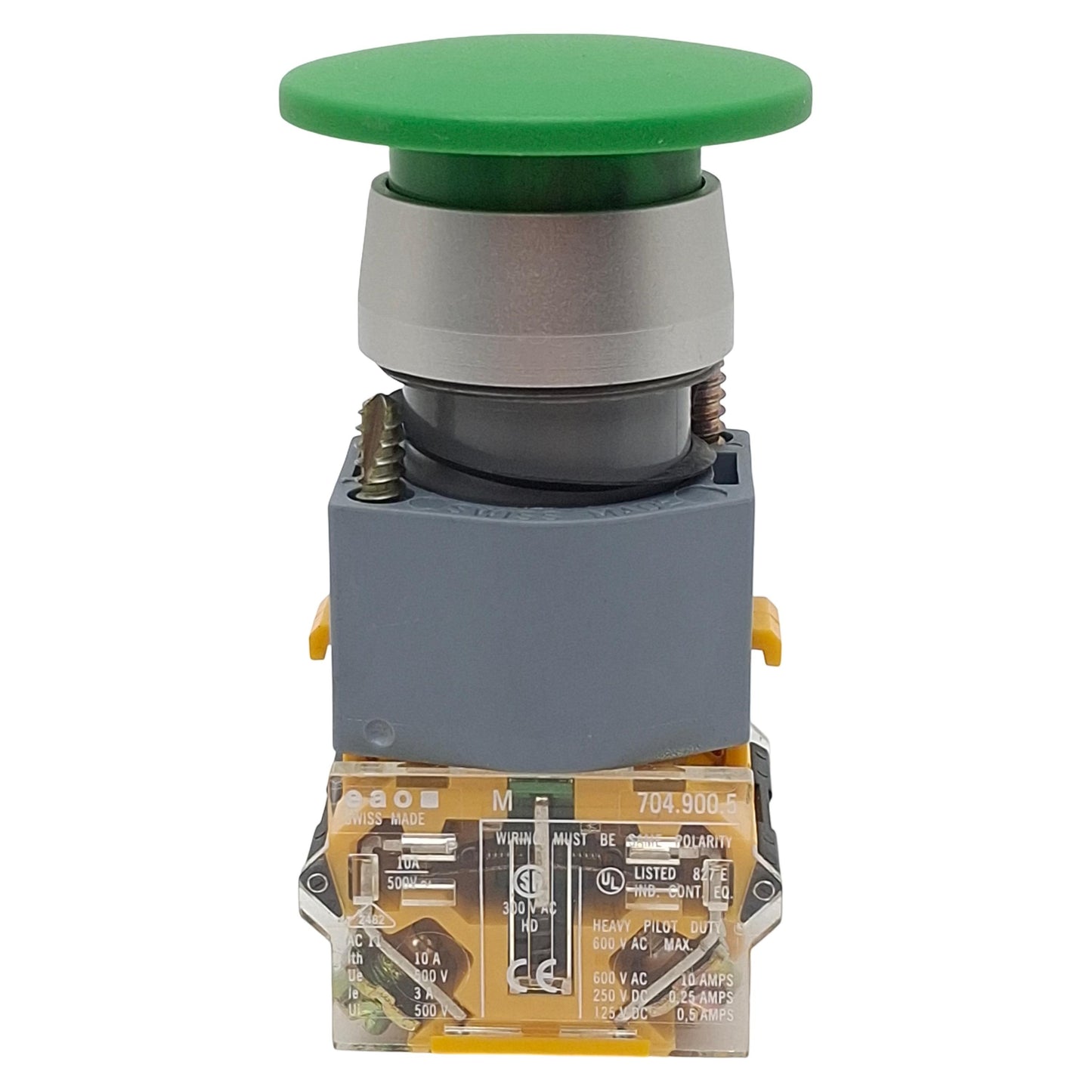 Used EAO 704.900.5 Green Momentary Push Button Switch, ø22mm, 1NC/1NO, 10A 500VAC Max