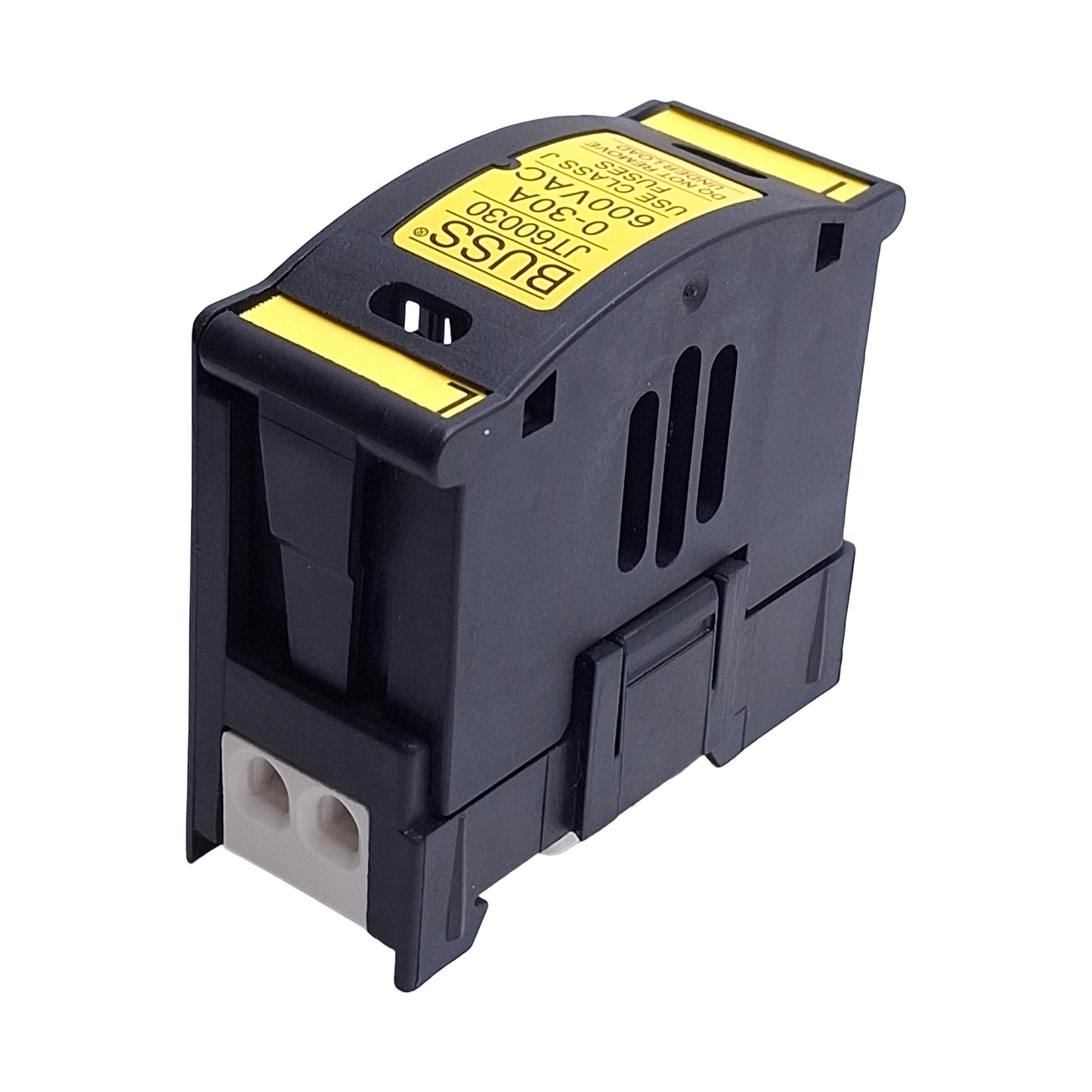 Used Eaton Bussmann JT60030 Fuse Holder, Class J 1-Pole, 30A 600VAC/DC Max, DIN Rail