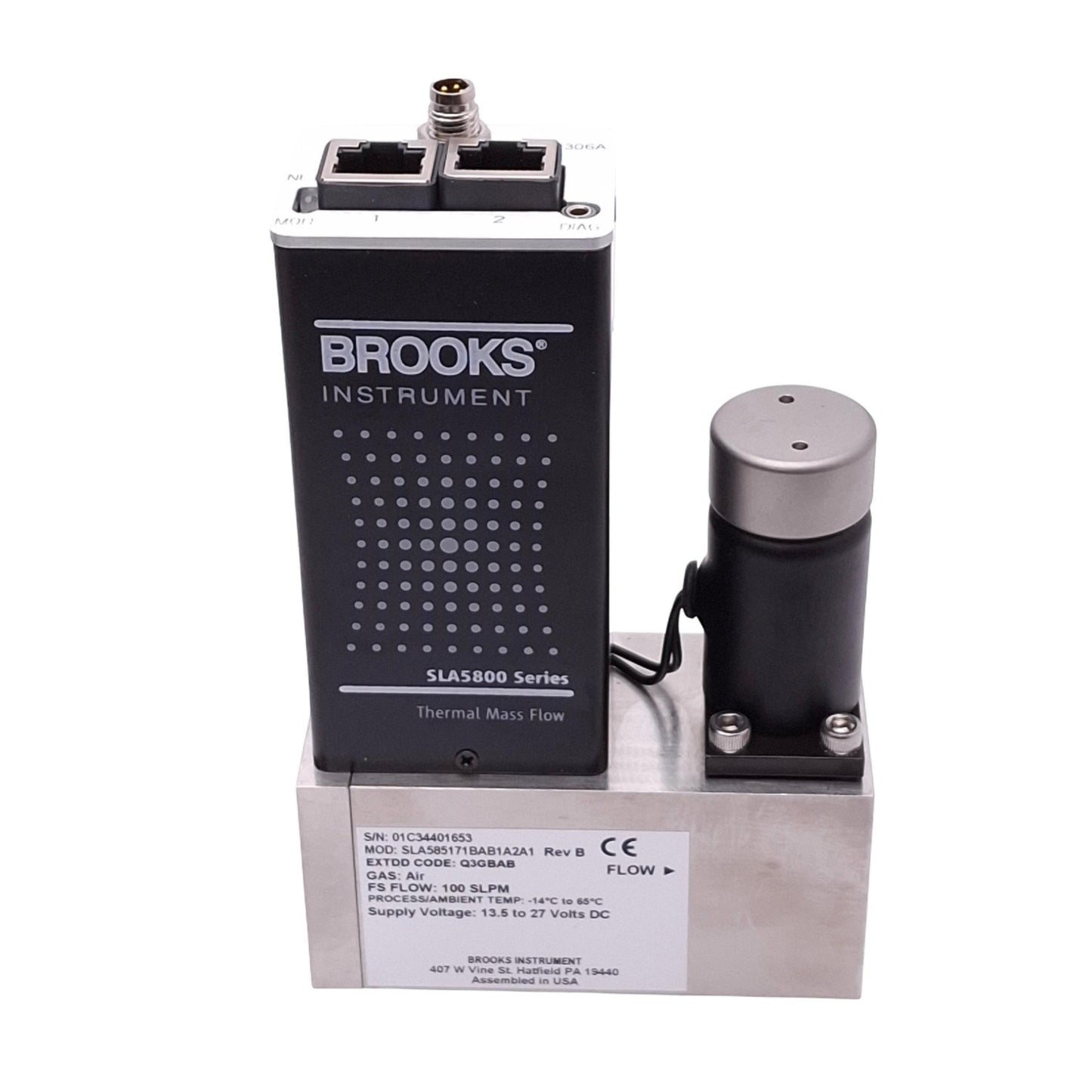 Used Brooks SLA585171BAB1A2A1 Mass Flow Meter for Air, 75psi In, 27psi Out, 24VDC