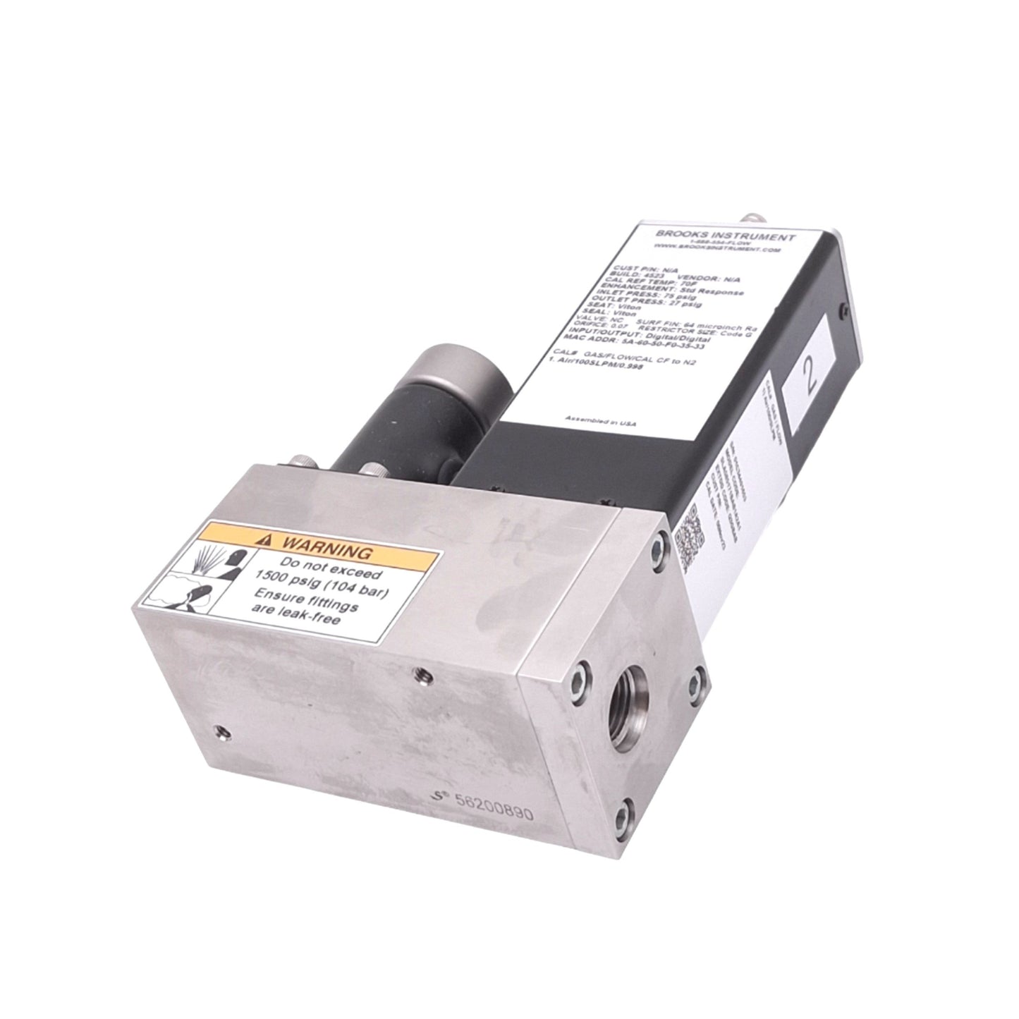 Used Brooks SLA585171BAB1A2A1 Mass Flow Meter for Air, 75psi In, 27psi Out, 24VDC