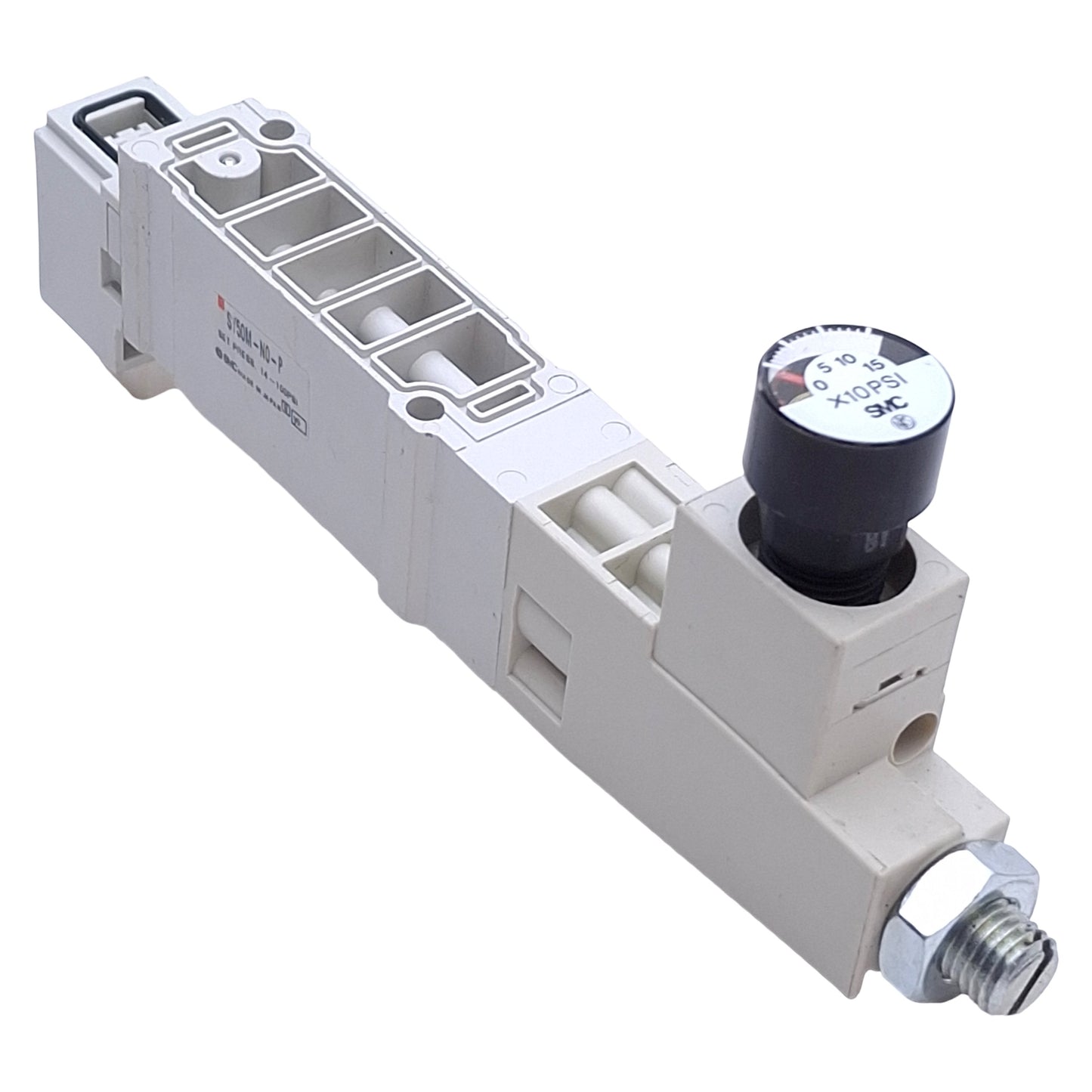 Used SMC SY50M-N0-P Solenoid Valve Regulator Module, Set 14-100psi, W/ 0-150psi Gauge