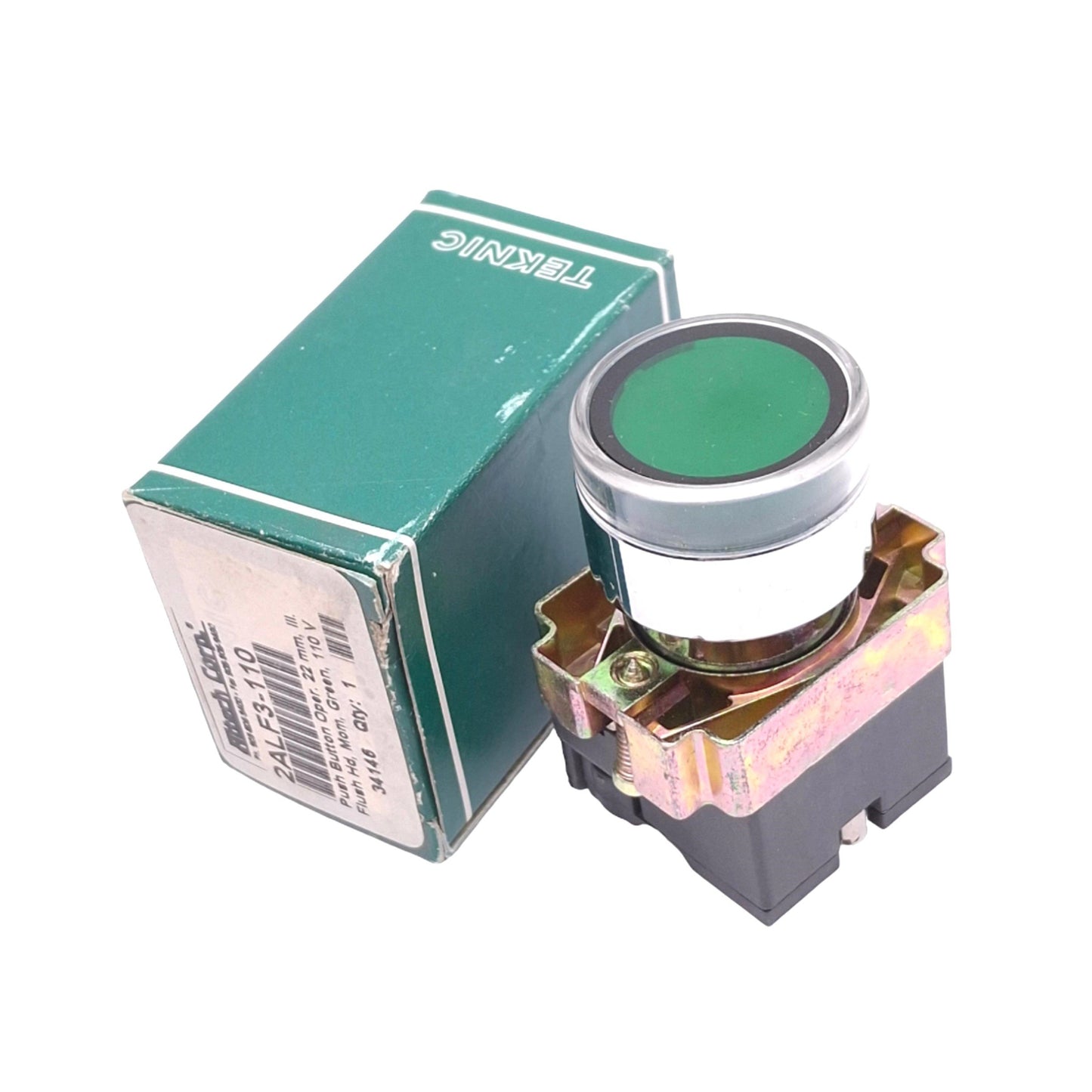 New Altech 2ALF3-110 Illuminated Green Momentary Pushbutton, 22mm, 110VAC/DC LED