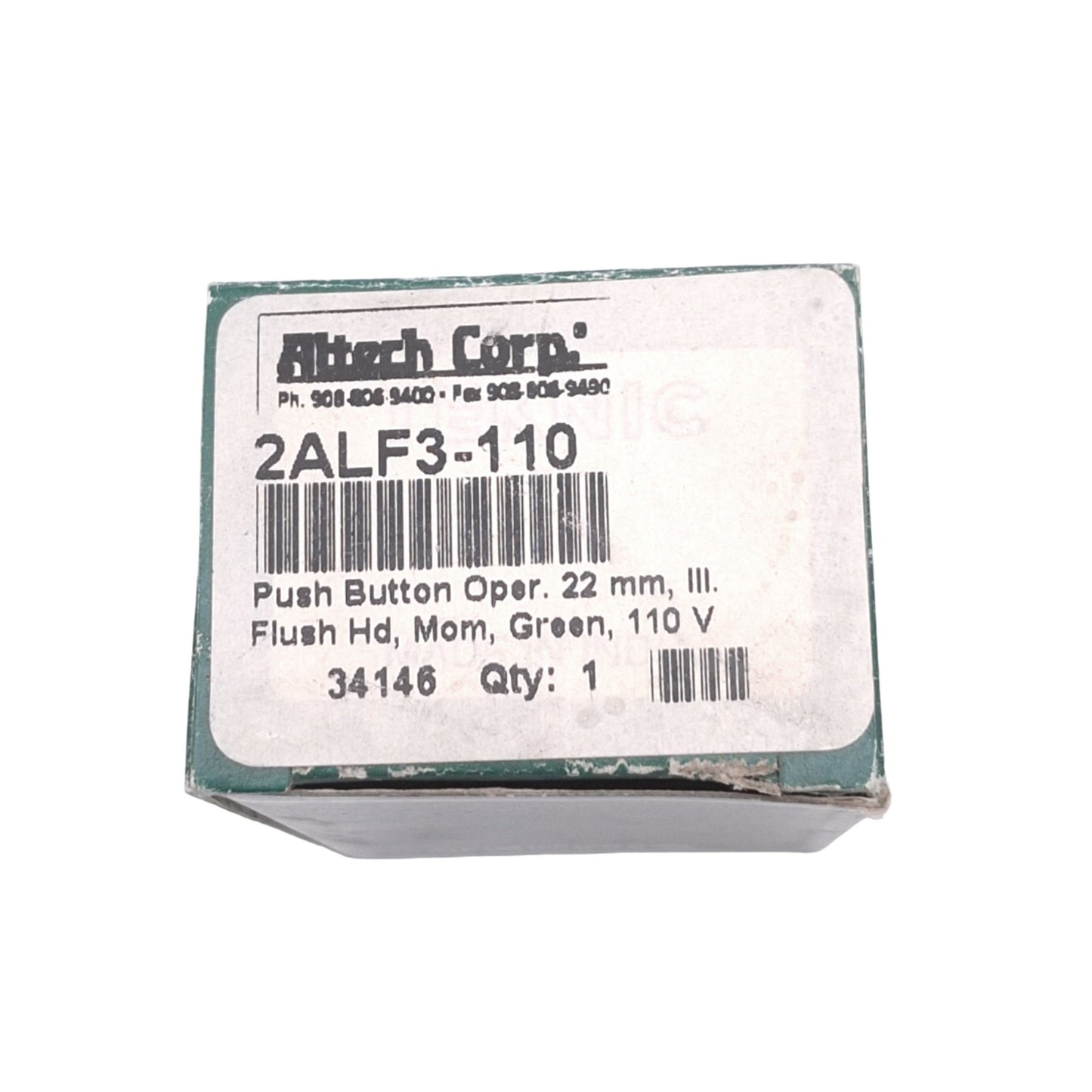 New Altech 2ALF3-110 Illuminated Green Momentary Pushbutton, 22mm, 110VAC/DC LED