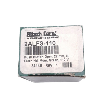 New Altech 2ALF3-110 Illuminated Green Momentary Pushbutton, 22mm, 110VAC/DC LED