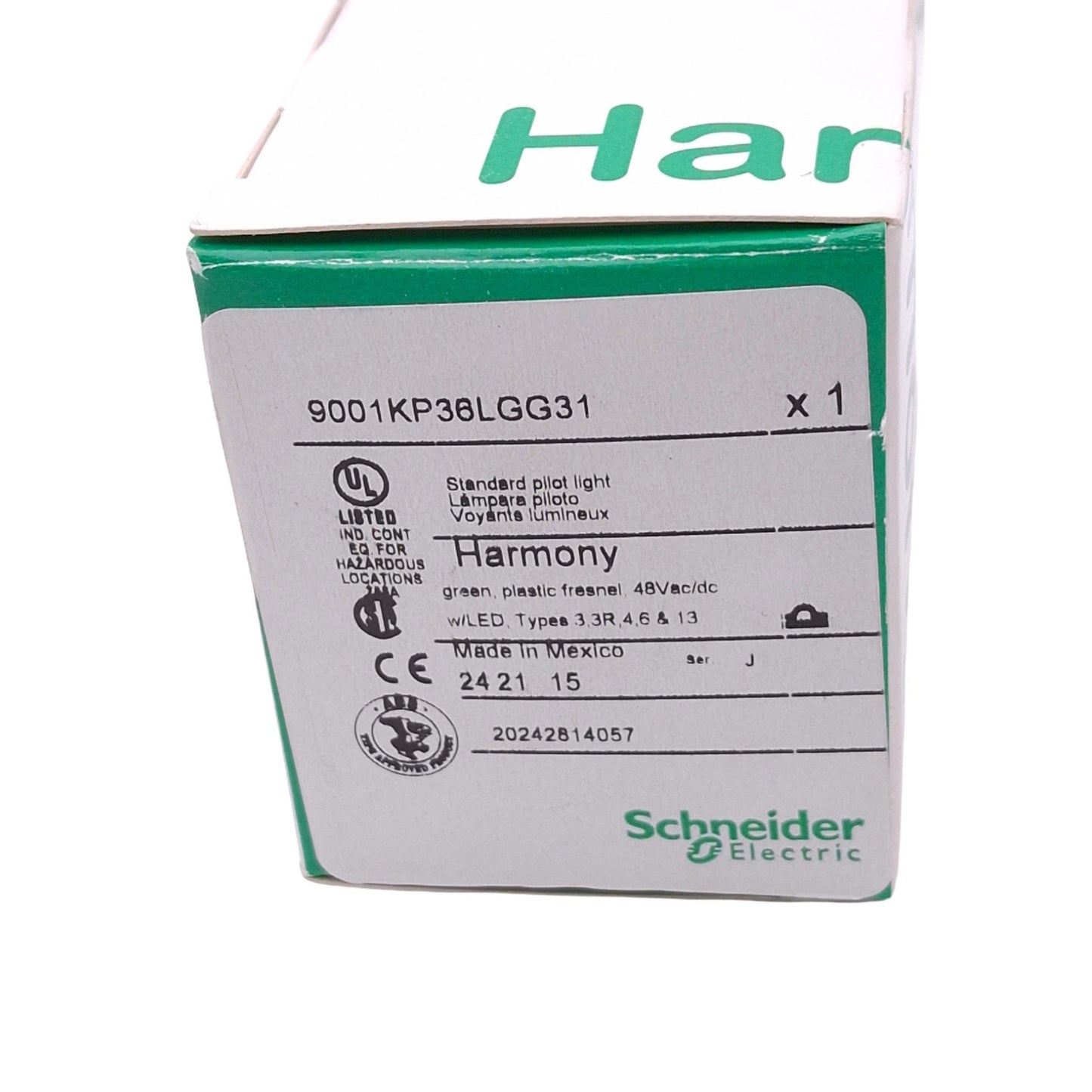 New Schneider Electric 9001KP36LGG31 Green Pilot Light, ø30mm, 48VAC/DC Lamp