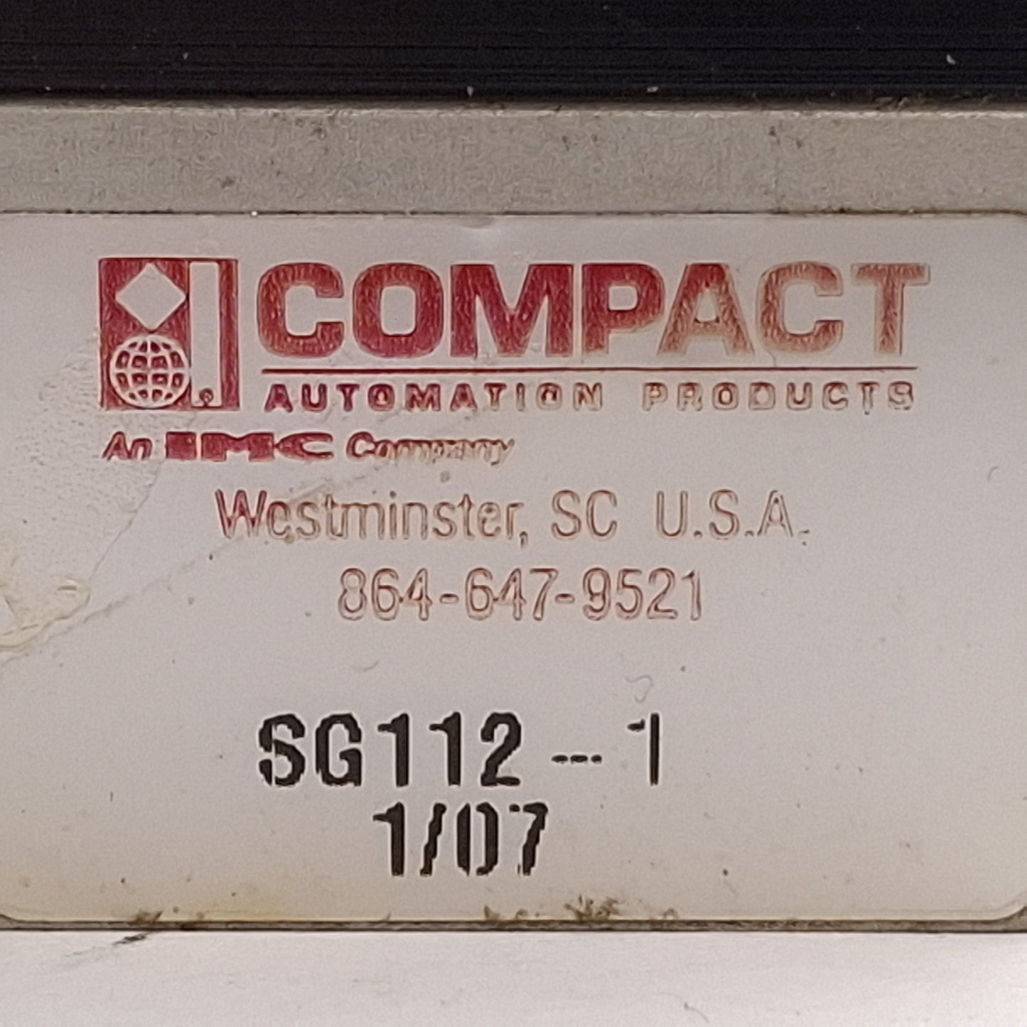 Used Compact SG112-1 Angular Gripper, ø1-1/8in Bore, 2-Jaw, 1in Length, 1/8in NPT