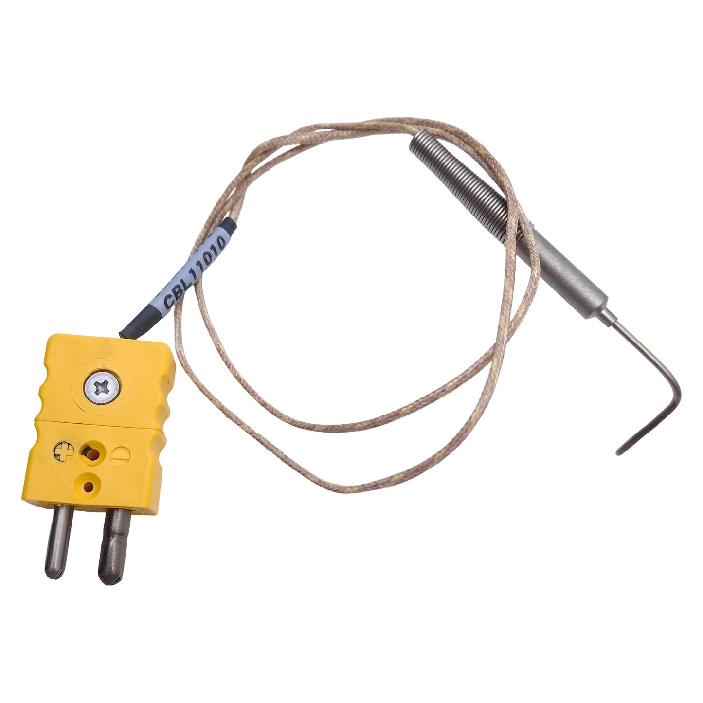 Used Thermocouple Type K, 90 Degree, ø0.065in x 0.8in Sheath, Ungrounded, 2ft Lead