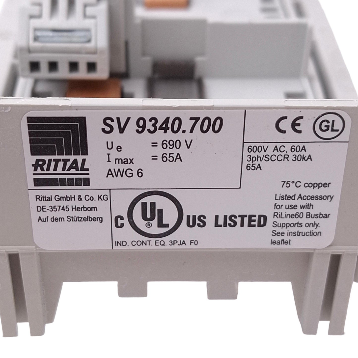 Used Rittal SV 9340.700 OM Adapter for Busbar Systems, 3-Pole, 690VAC 65A Max