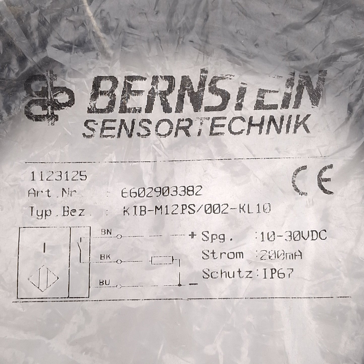 New Bernstein KIB-M12PS/002-KL10 Inductive Proximity Sensor, PNP, 2mm, 10-30VDC, 10m