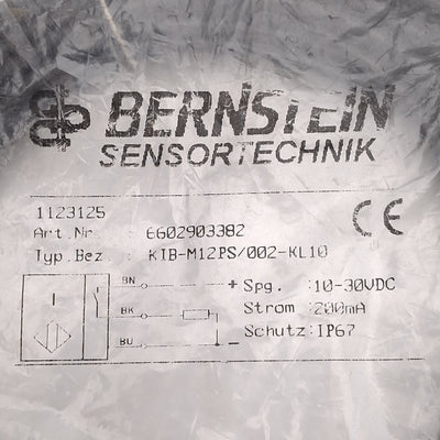 New Bernstein KIB-M12PS/002-KL10 Inductive Proximity Sensor, PNP, 2mm, 10-30VDC, 10m