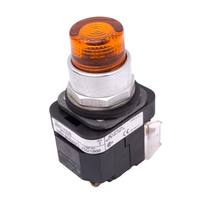 Used Allen Bradley 800T-PB26A Amber Illuminated Pushbutton, 1NO 1NC, 240VAC Lamp
