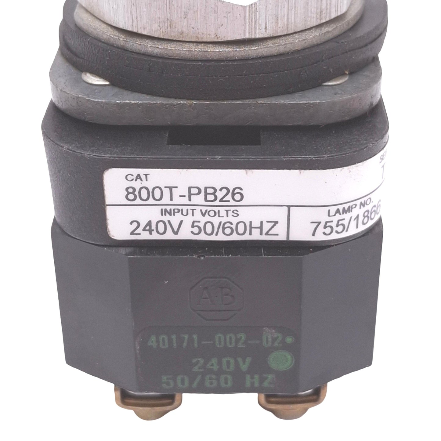 Used Allen Bradley 800T-PB26A Amber Illuminated Pushbutton, 1NO 1NC, 240VAC Lamp