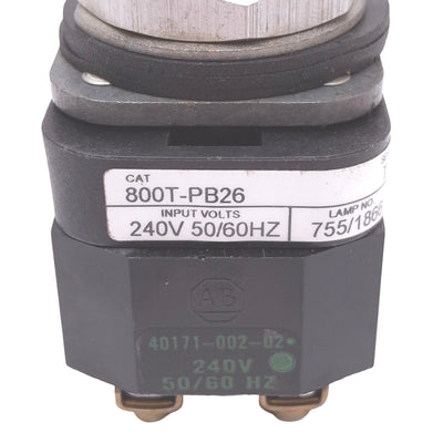 Used Allen Bradley 800T-PB26A Amber Illuminated Pushbutton, 1NO 1NC, 240VAC Lamp