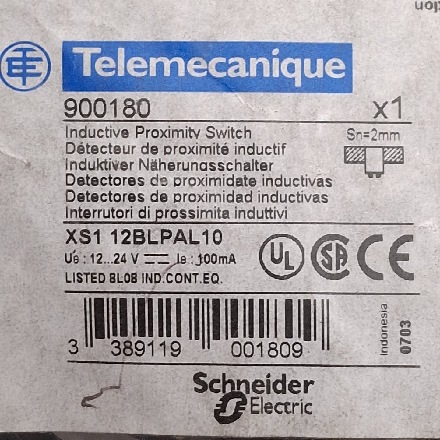New Telemecanique XS112BLPAL10 Inductive Proximity Sensor, PNP, 2mm, 12-24VDC, M12