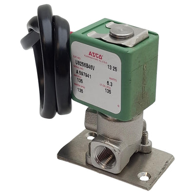 Used Asco U8256B46V Solenoid Valve, 2-Way NC, 1/8in NPT, 135psi, 110/120VAC Coil