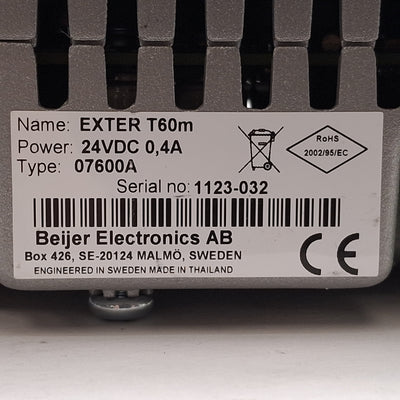 Used Beijer T60m Exter Touchscreen HMI, 5.7in TFT-LCD, 320x240, RS232C/422/485, 24VDC