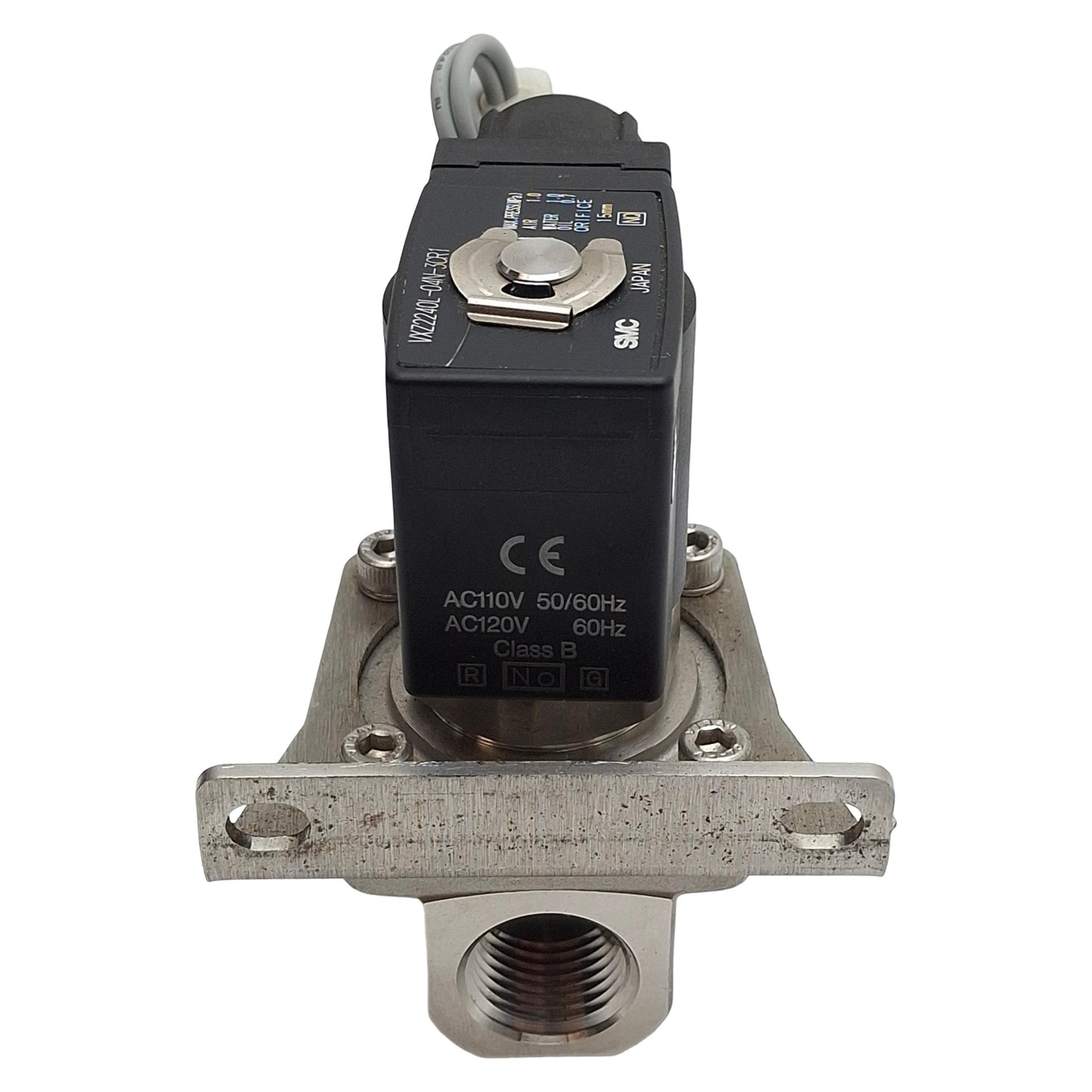Used SMC VXZ2240L-04N-3CR1 Solenoid Valve, 2-Way NO, 1/2in NPT, 1MPa, 110/120VAC Coil