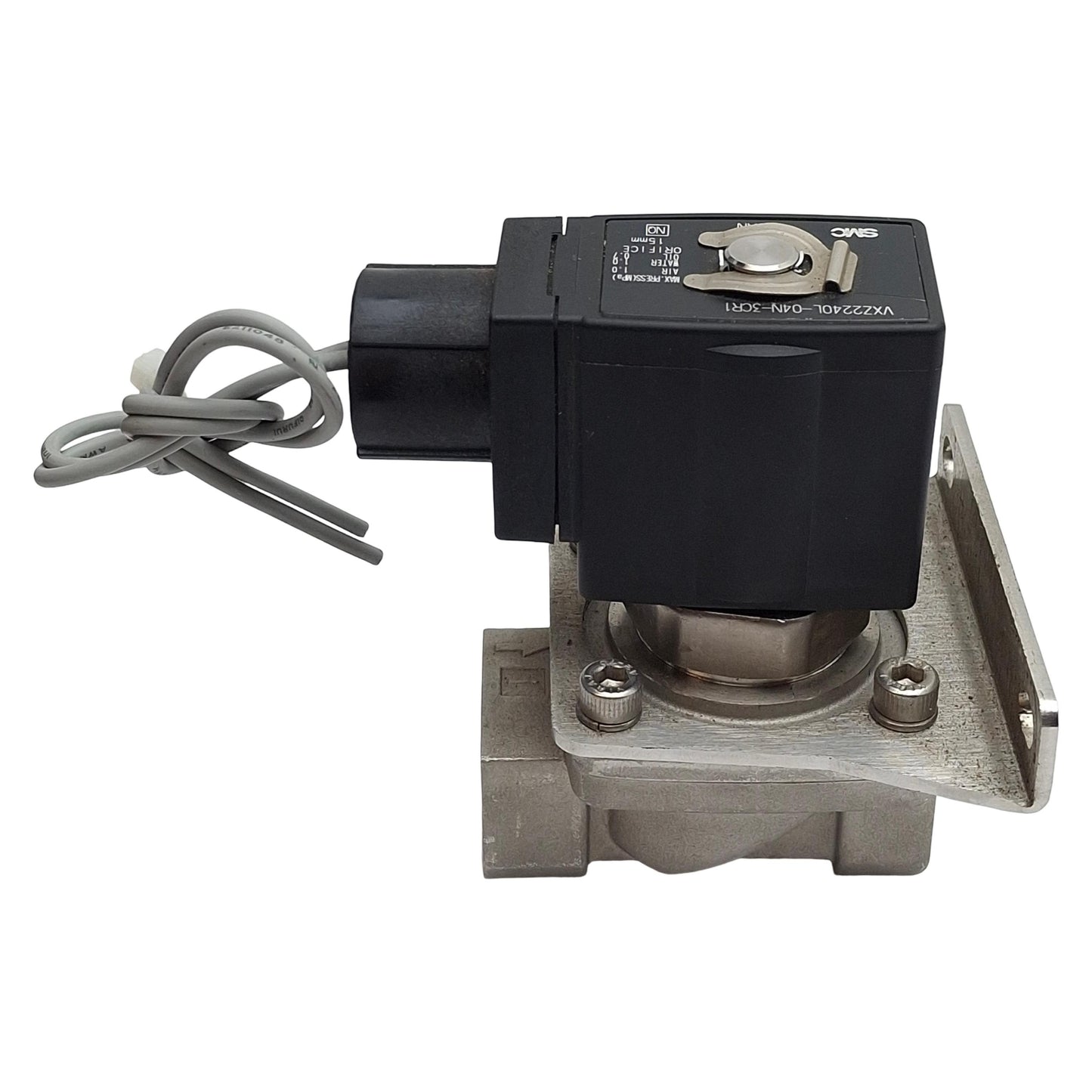 Used SMC VXZ2240L-04N-3CR1 Solenoid Valve, 2-Way NO, 1/2in NPT, 1MPa, 110/120VAC Coil
