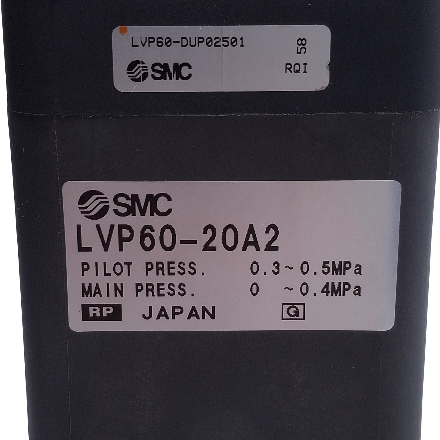 Used SMC LVP60-20A2 Air Operated Valve 22mm Orifice, NC, 26mm Tube OD, M5x0.8 Thread