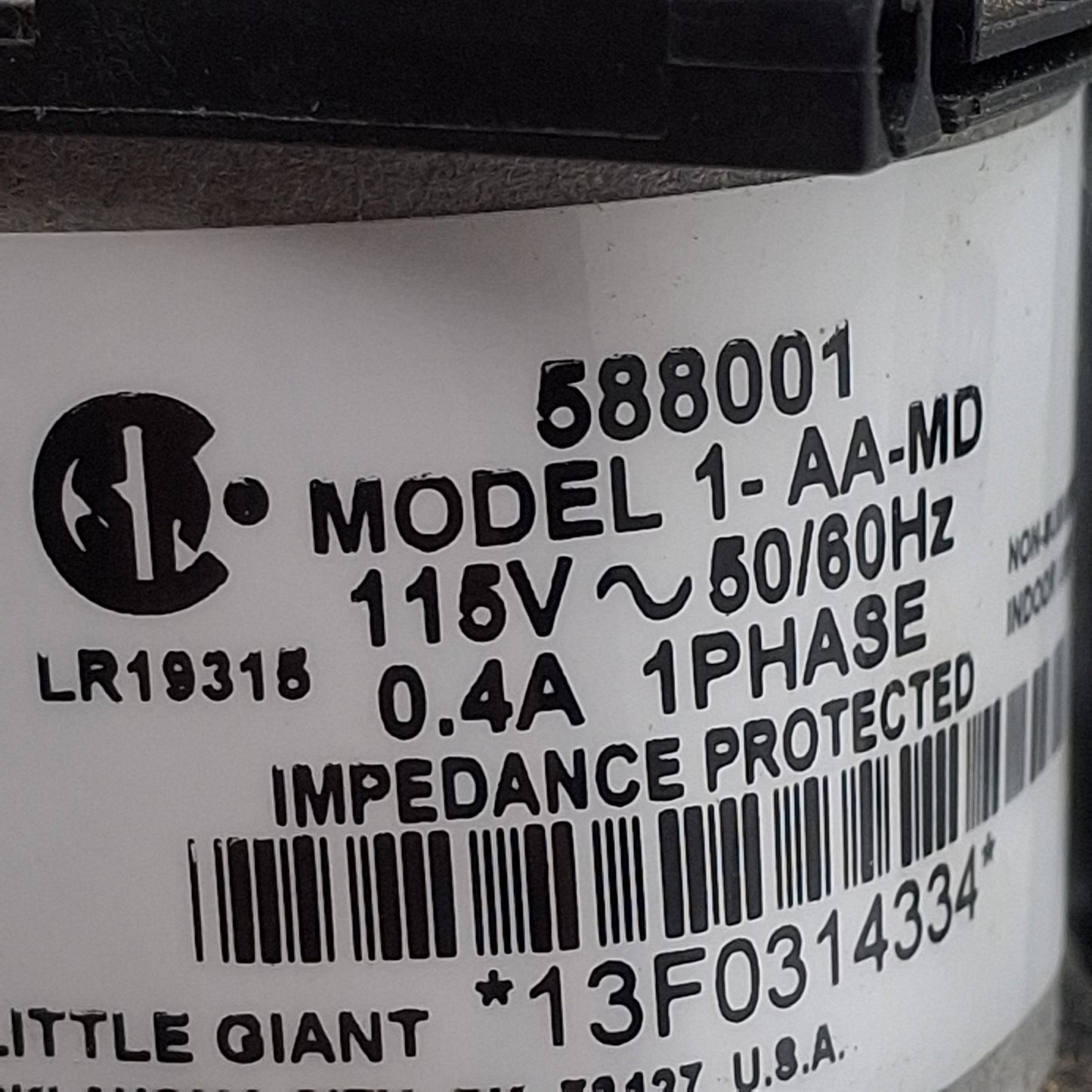 Used Little Giant 588001 1-AA-MD Magnetic Drive Pump, 1-Phase, 115VAC, ø1/2in Hose