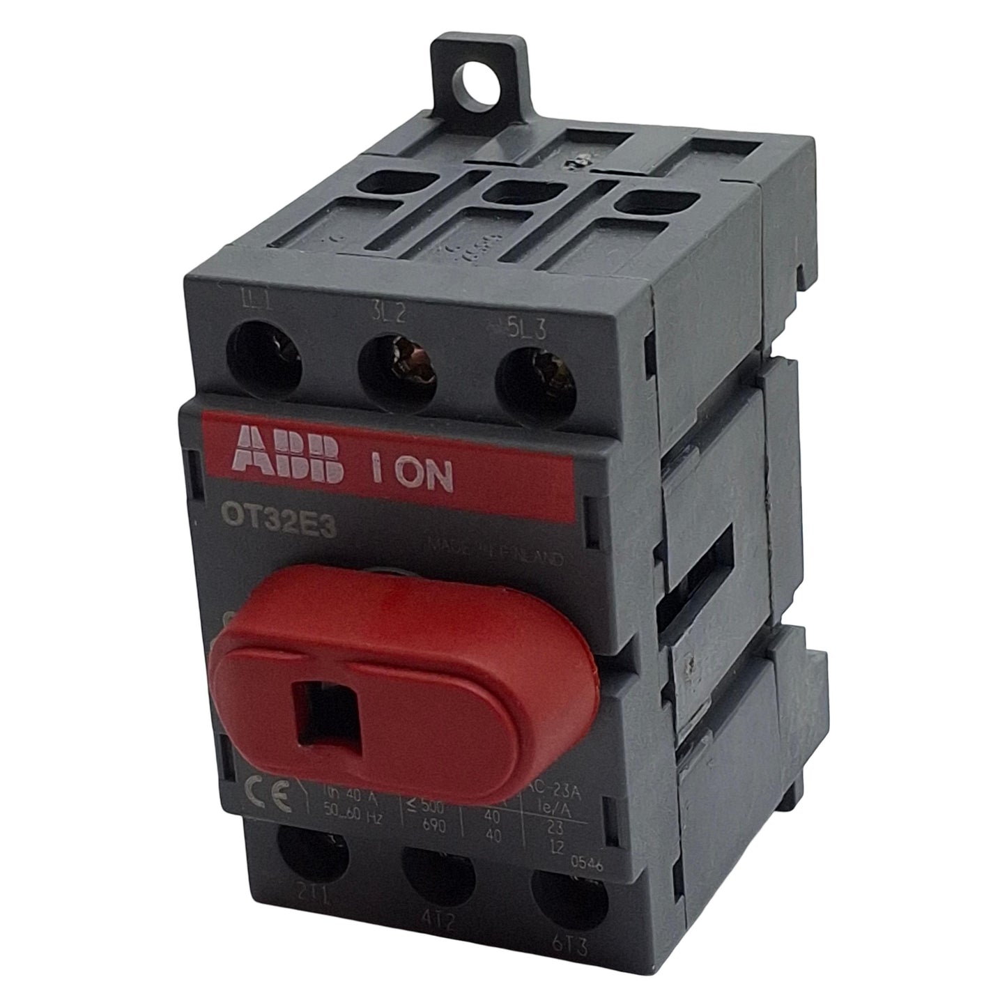Used ABB OT32E3 Disconnect Switch, 3-Pole, 40A 600VAC, DIN Rail Mount, 6in Extension