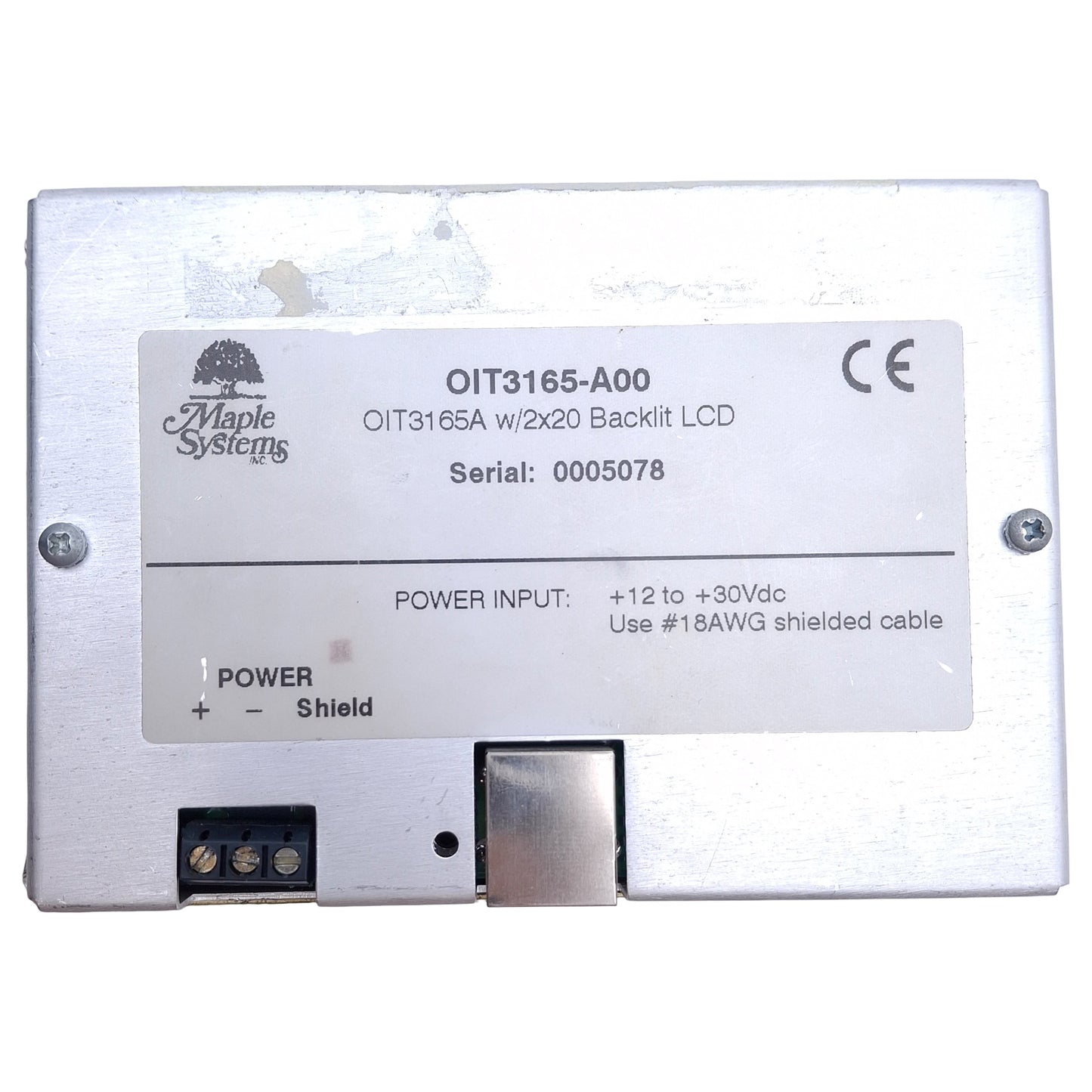 Used Maple Systems OIT3165-A00 Operator Interface Terminal 2x20 Backlit LCD, 12-30VDC