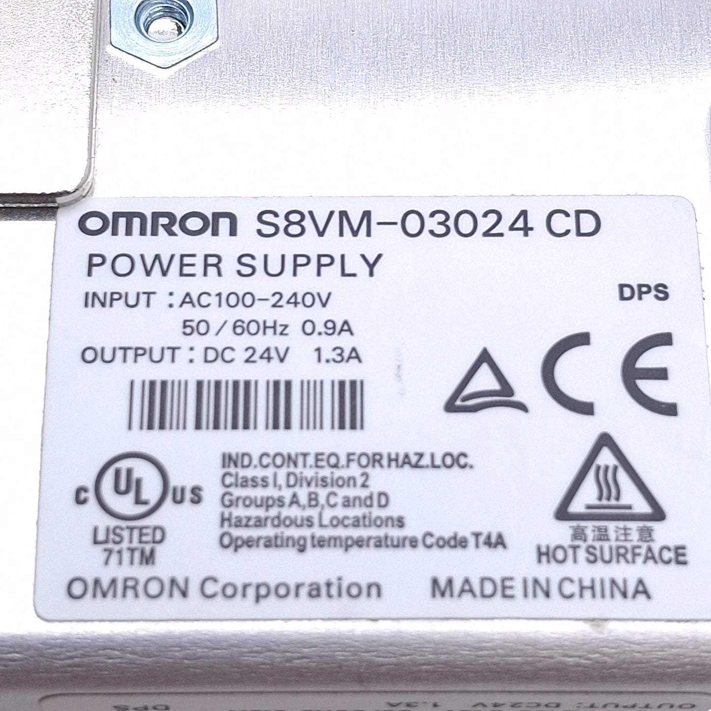 Used Omron S8VM-03024CD Switch Mode Power Supply 100-240VAC In, 24VDC 1.3A Out, 30W