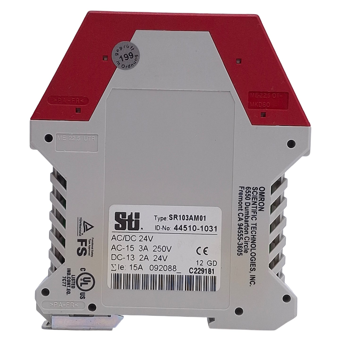 Used Omron SR103AM01 Safety Relay 2NC In, 3NO Out, 1NC Aux, 24VAC/DC, DIN Rail