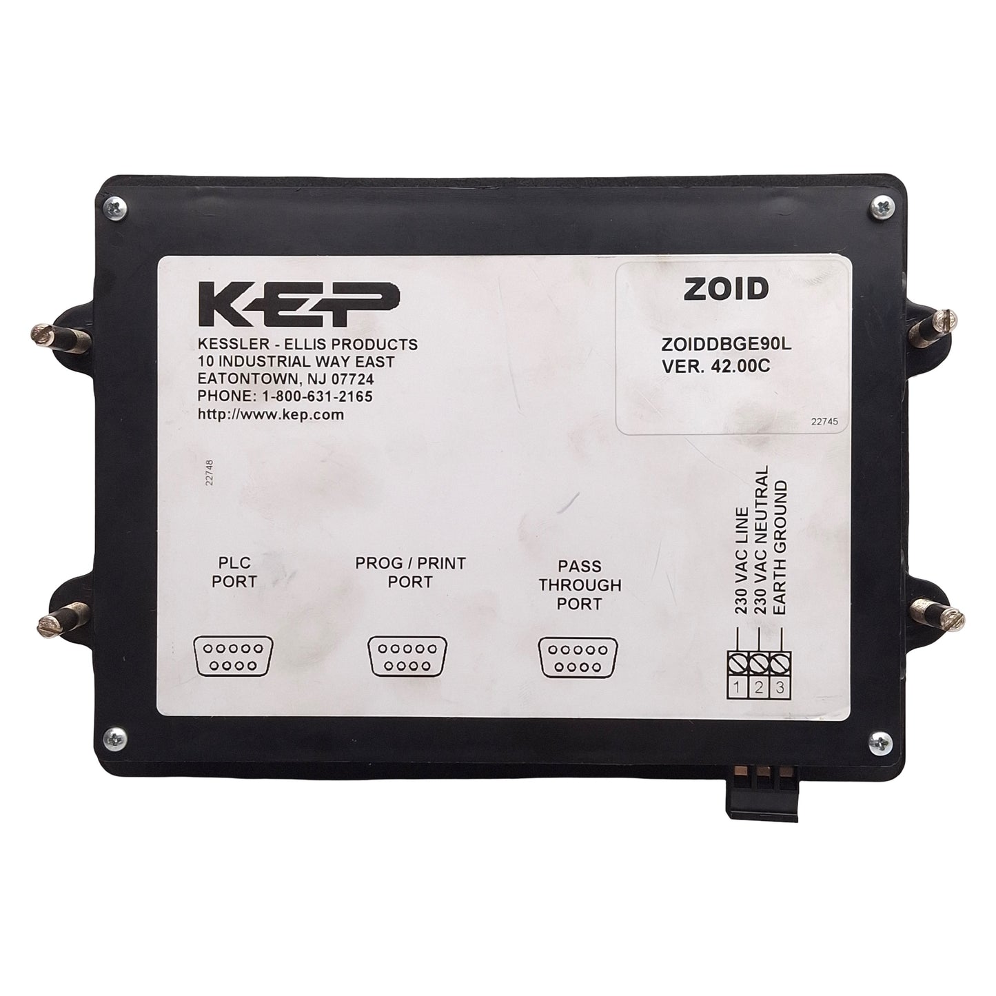 Used Kessler Ellis Products ZOIDDBGE90L Zoid Operator Interface Panel, 28-Key, 230VAC