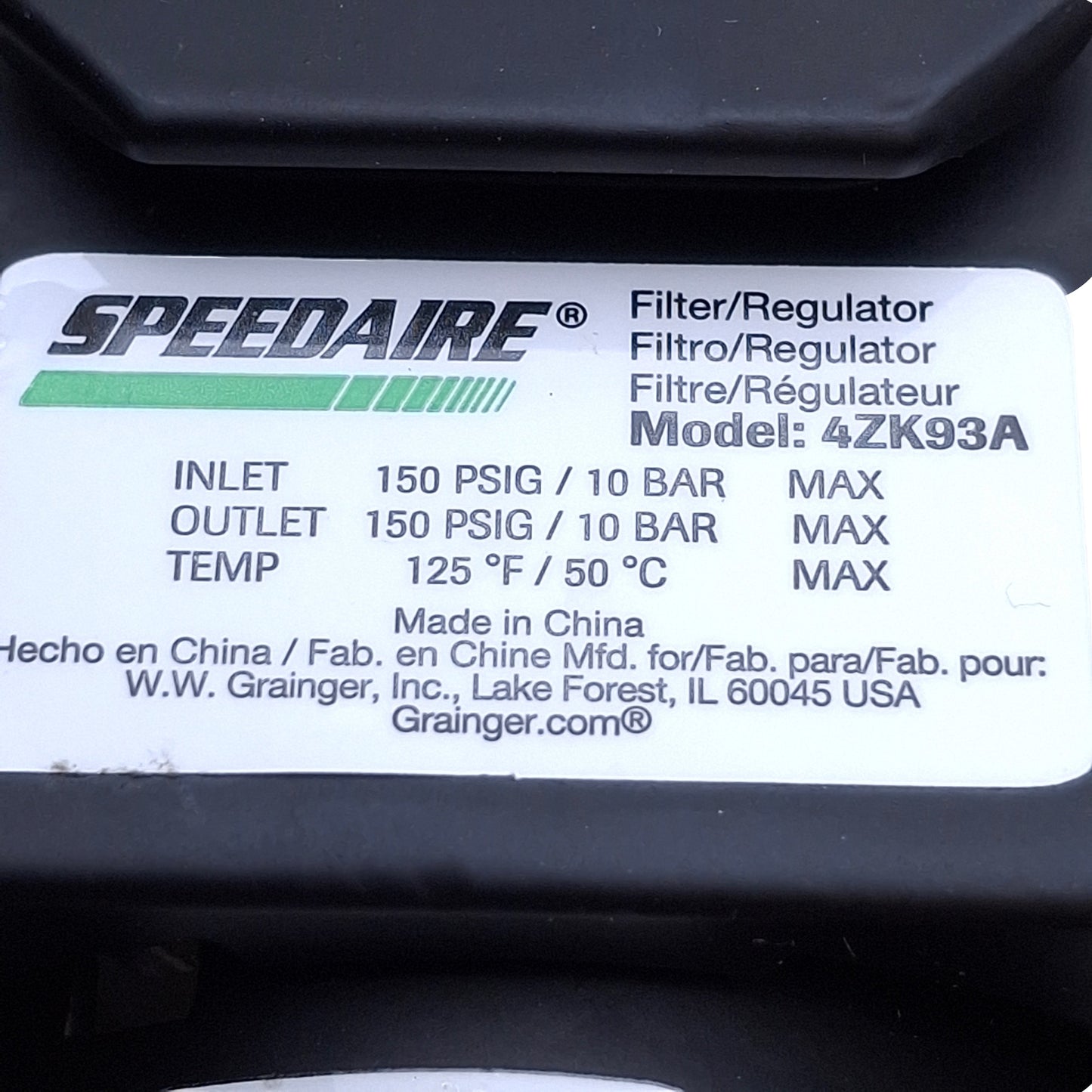 Used Speedaire 4ZK93A Pneumatic Filer/Regulator w/Gauge 0-160psi Range, 3/8" NPT