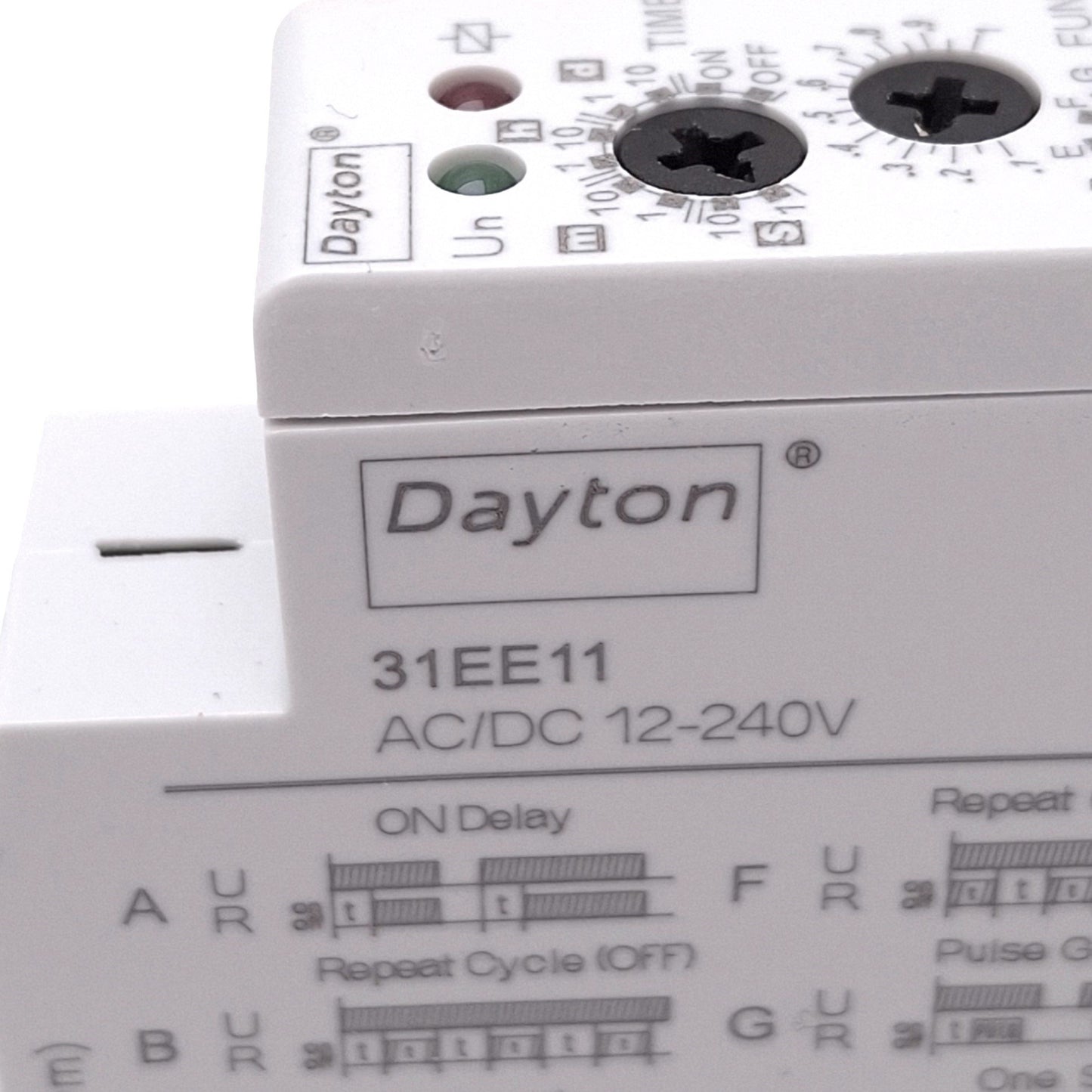 Used Dayton 31EE11 Time Delay Relay, 12-240VAC/DC In, SPDT, 0.1s-10d, 15A Max