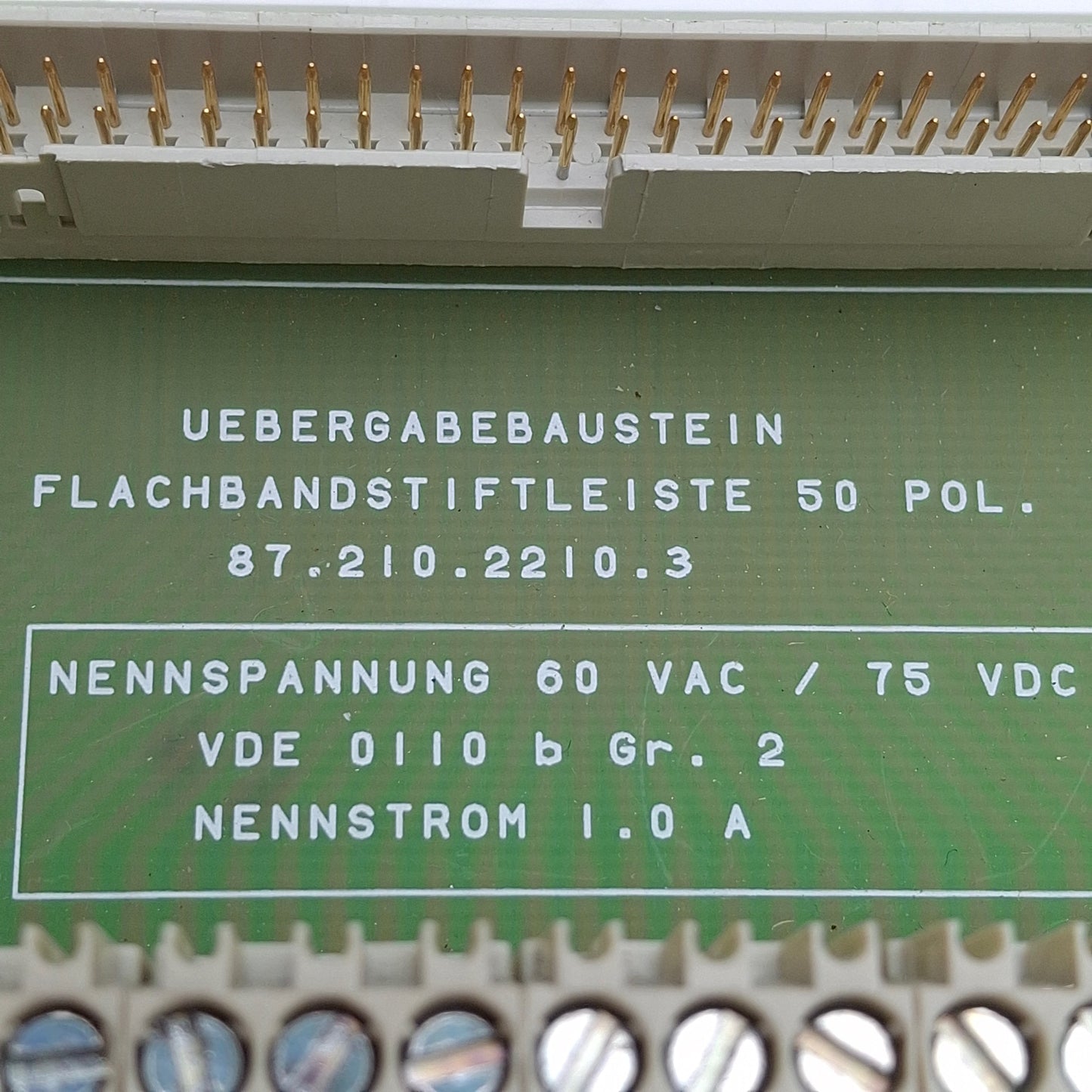 Used Wieland Electric 87.210.2210.3 Breakout Board 50-Pin Male, 60VAC/70VDC, DIN Rail
