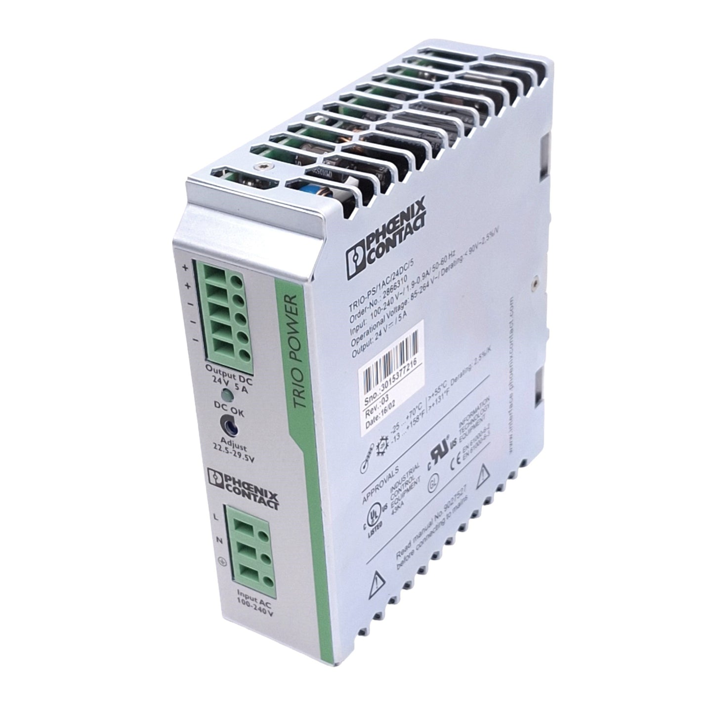 Used Phoenix Contact 2866310 TRIO-PS/1AC-24DC/5 Power Supply, 24VDC 5A Out, 120W Max