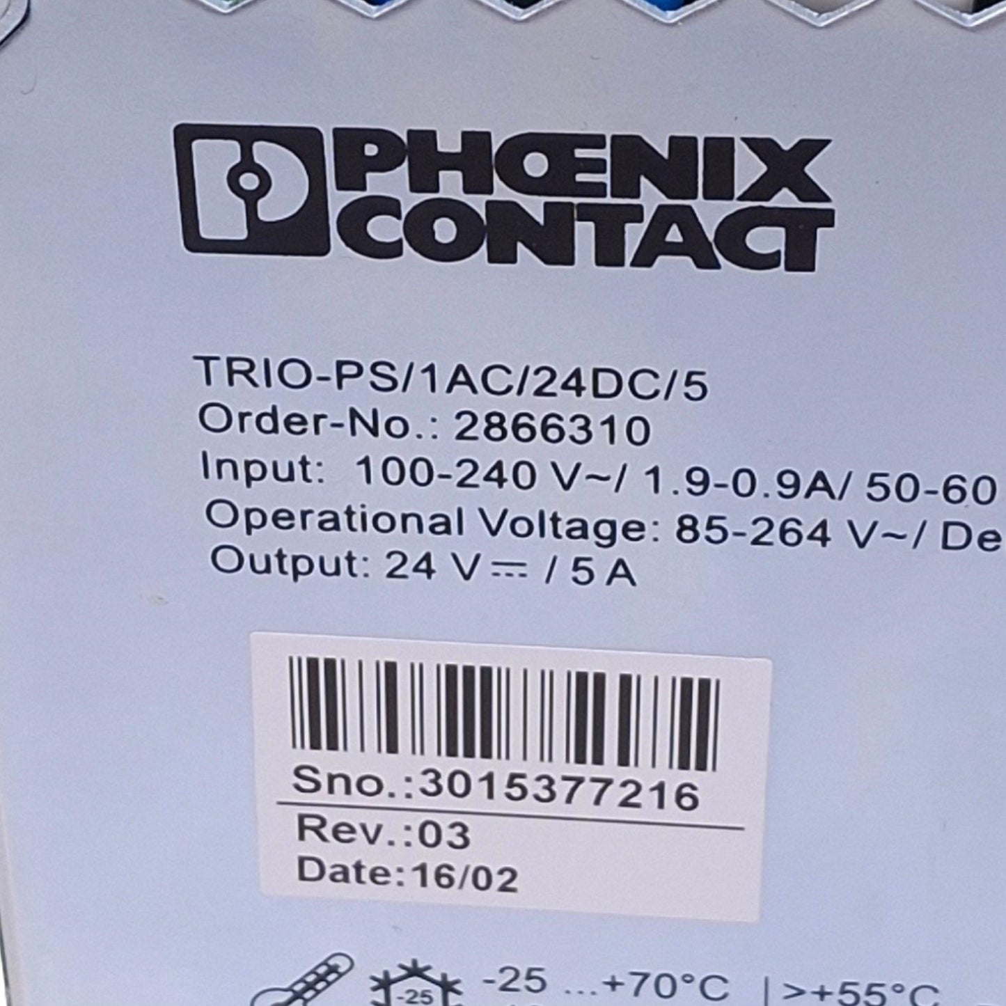 Used Phoenix Contact 2866310 TRIO-PS/1AC-24DC/5 Power Supply, 24VDC 5A Out, 120W Max
