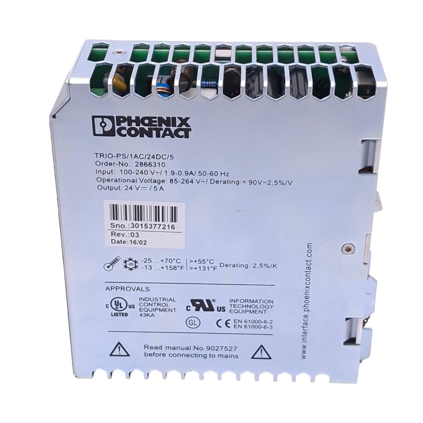 Used Phoenix Contact 2866310 TRIO-PS/1AC-24DC/5 Power Supply, 24VDC 5A Out, 120W Max