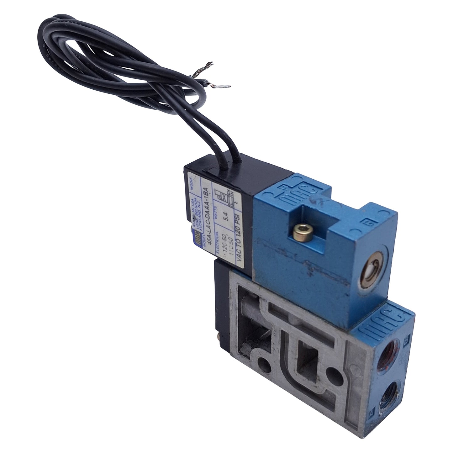 Used MAC 45A-LAC-DAAA-1BA Solenoid Valve 4/2-Way, Vac-120psi, 1/8" NPT, 120VAC Coil