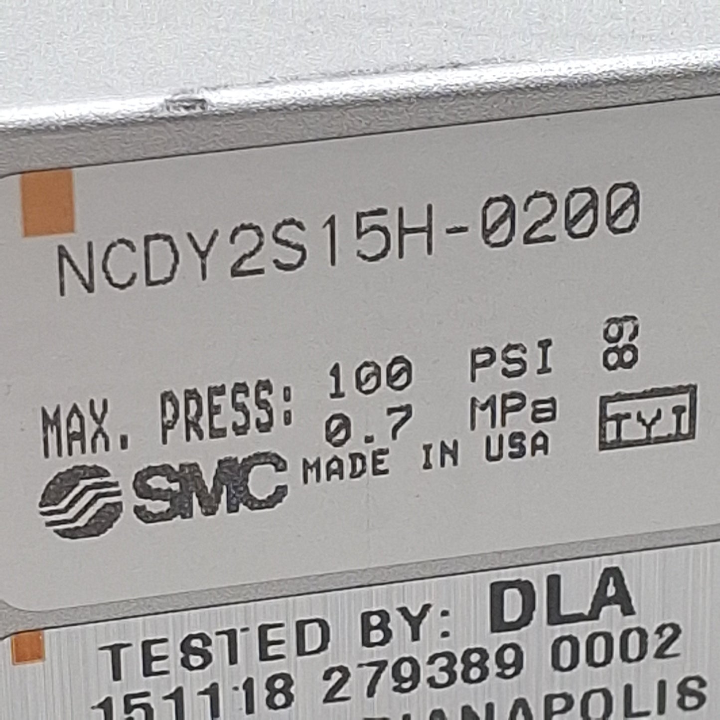 Used SMC NCDY2S15H-0200 Guided Cylinder, ø5/8in Bore, 2in Stroke, 100psi, #10-32UNF